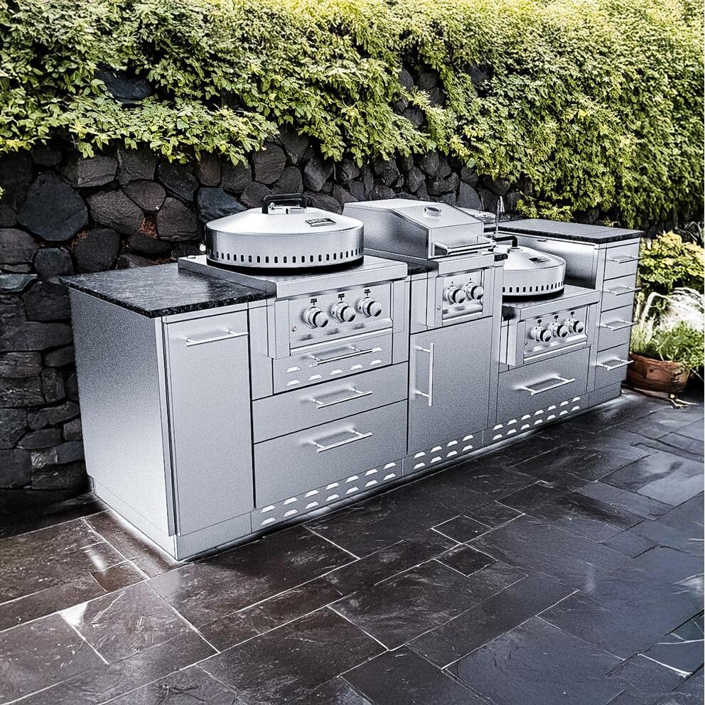 Sunstone Grills SCPTEXCAJUN9-LP Tex-Cajun 9 Ft Outdoor Kitchen Island w/ Propane Grill & Side Burner, Door & Drawer - On Patio - Lifestyle thumbnail