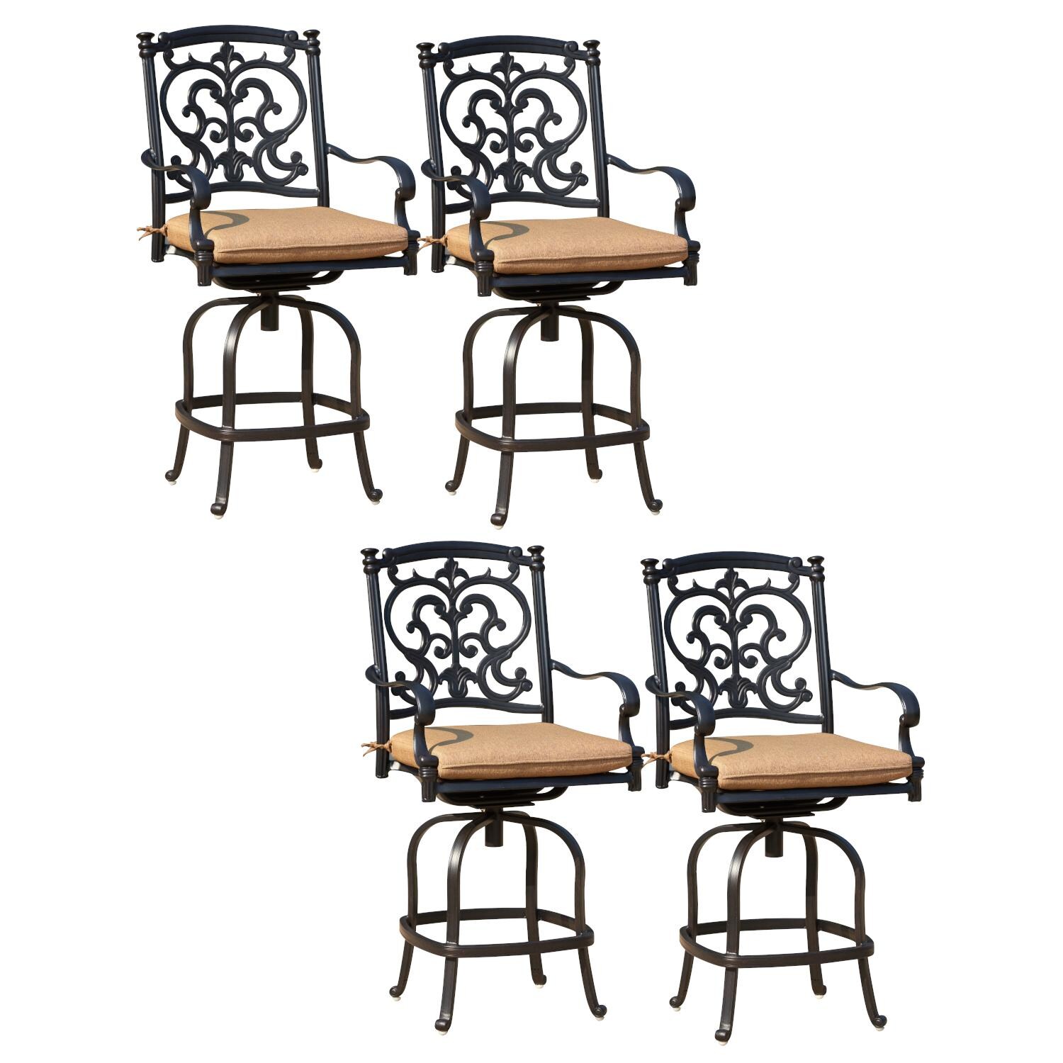 Darlee 201010-7CH-4 Santa Barbara 4 Piece Cast Aluminum Patio Counter Height Swivel Bar Darlee Stool Set W/ Sesame Cushions thumbnail