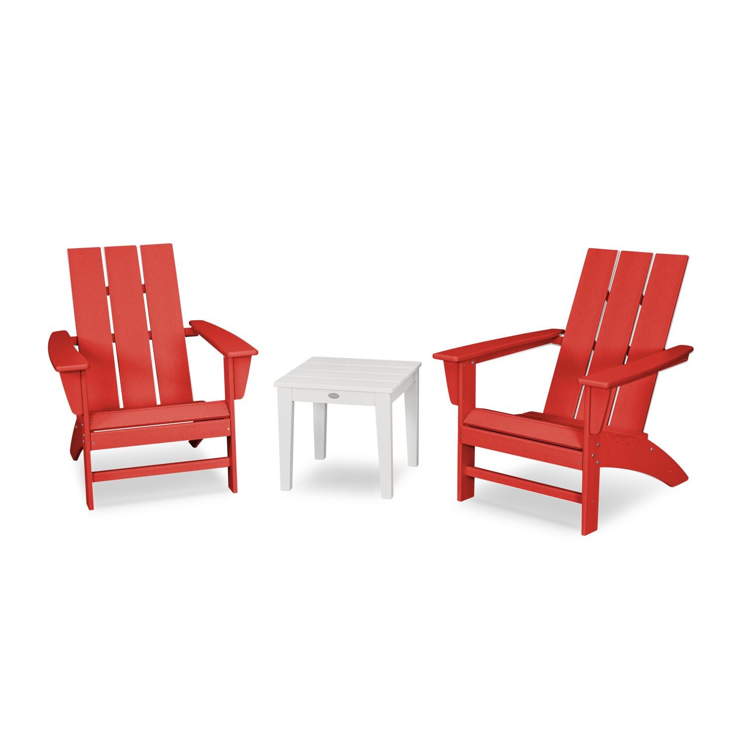 Modern Adirondack 3 Pc Recycled Plastic Seating Set in Sunset Red by POLYWOOD