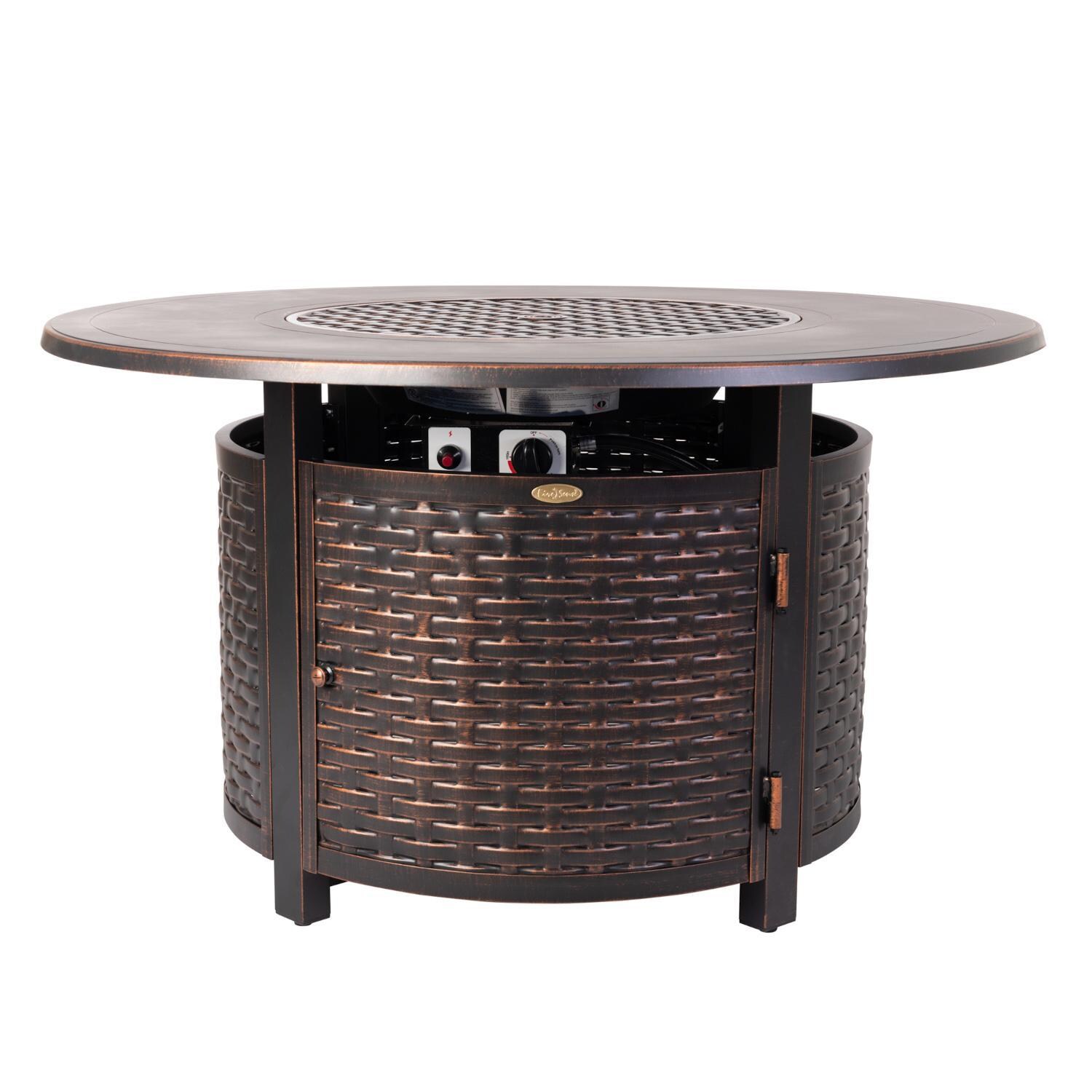 Ultimate Patio 62373 Welcome View 44-Inch Round Woven Aluminum Propane Gas Fire Pit - Full View thumbnail
