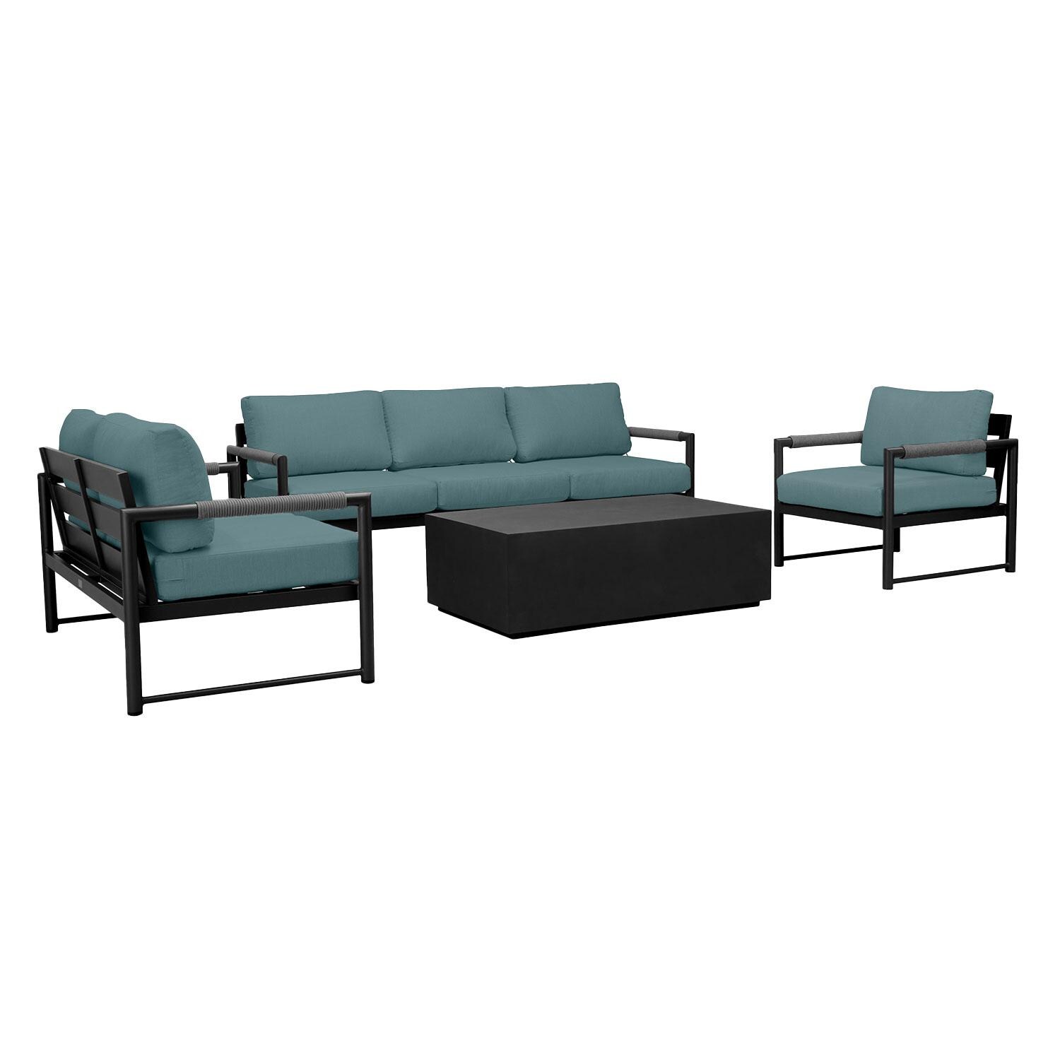 Lakeview AVEBAY-BK-CO-SET137-CL Avenue Bay Black/Carbon 4 Pc Sofa Loveseat Set - Cast Lagoon - Angled - White Background thumbnail