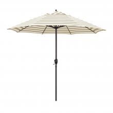 California Umbrella Casa Series 9 Ft Octagonal Aluminum Auto Tilt Patio Umbrella W/ Crank Lift - Bronze Frame / Olefin Beige White Cabana Stripe Canopy image