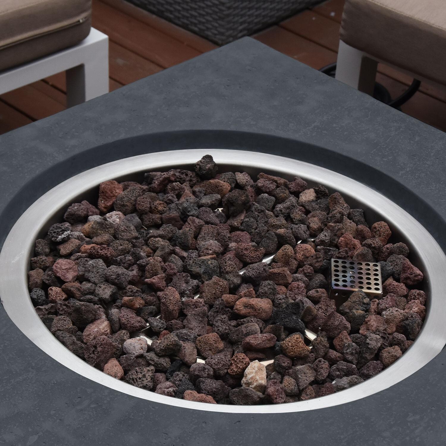 Metropolis OFG104DG-NG 56 Inch Rectangular Concrete Natural Gas Fire Pit Table in Dark Gray By Elementi - Lava Rocks - Detail thumbnail