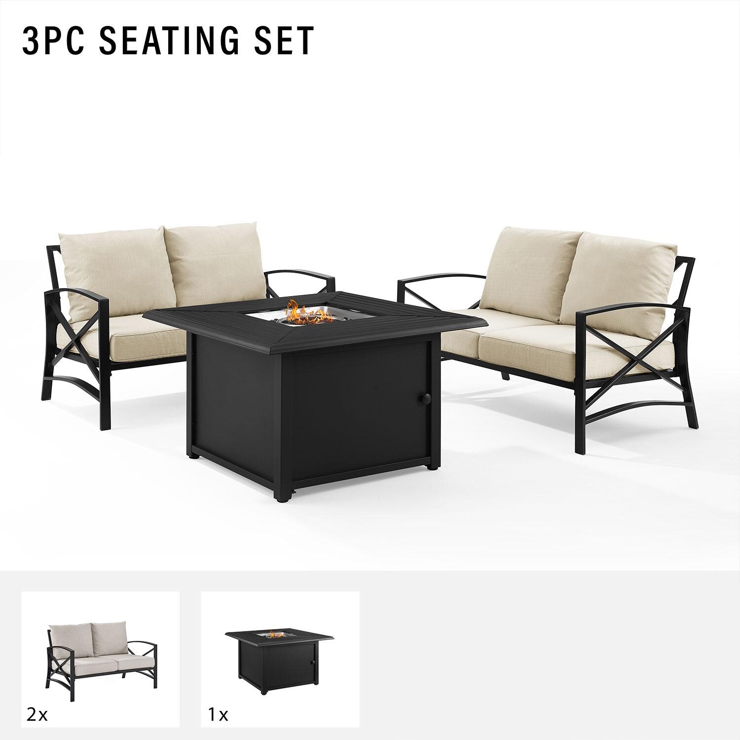 Ultimate Patio UP-82271BZ-OL 3Pc Outdoor Loveseat Set W/ Fire Table in Oatmeal - Included in Set (Two Loveseats & Fire Table) - Diagram thumbnail