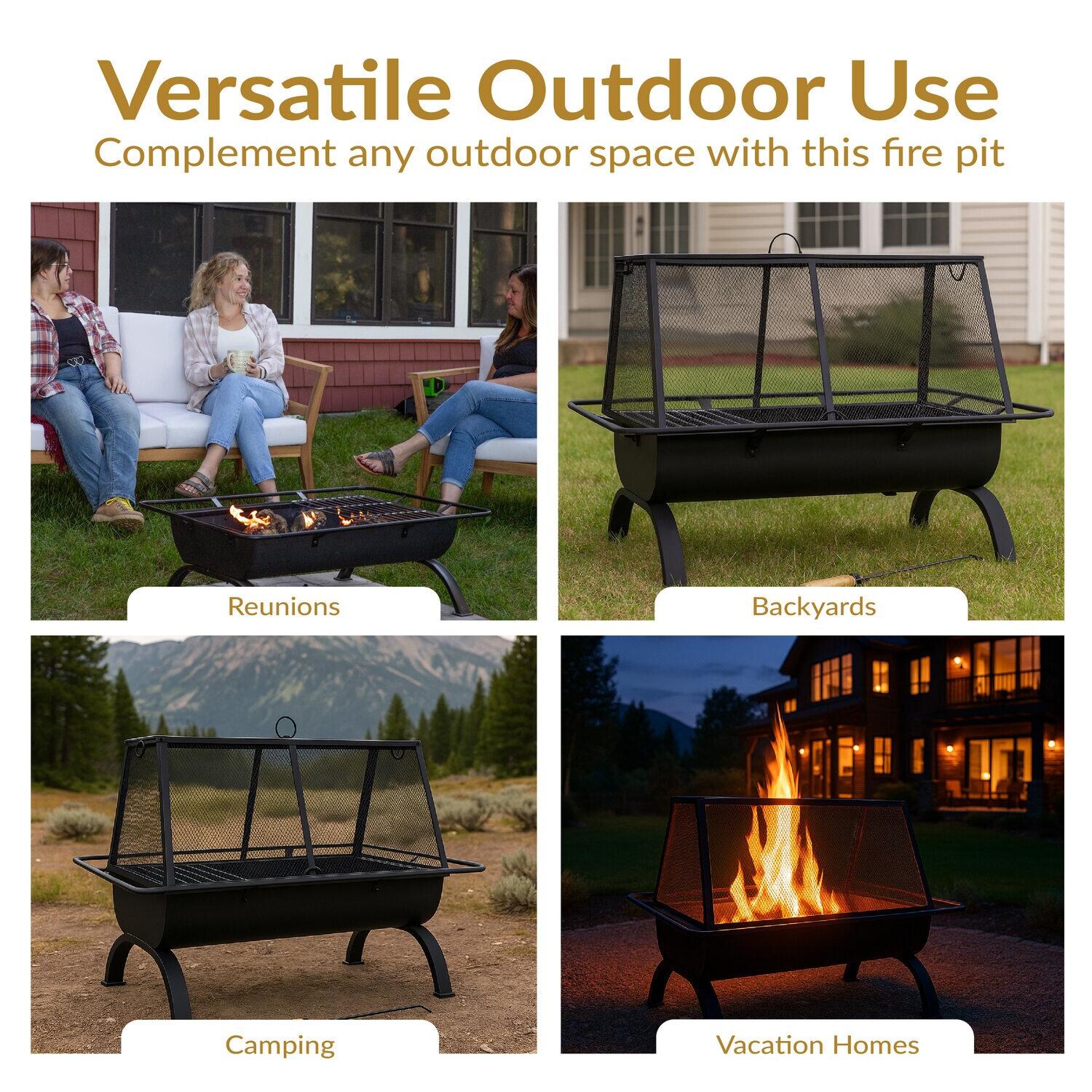 Ultimate Patio NB-NW201 36 Inch Rectangular Steel Wood-Burning Fire Pit in Black - Versatile Outdoor Settings - Lifestyle thumbnail