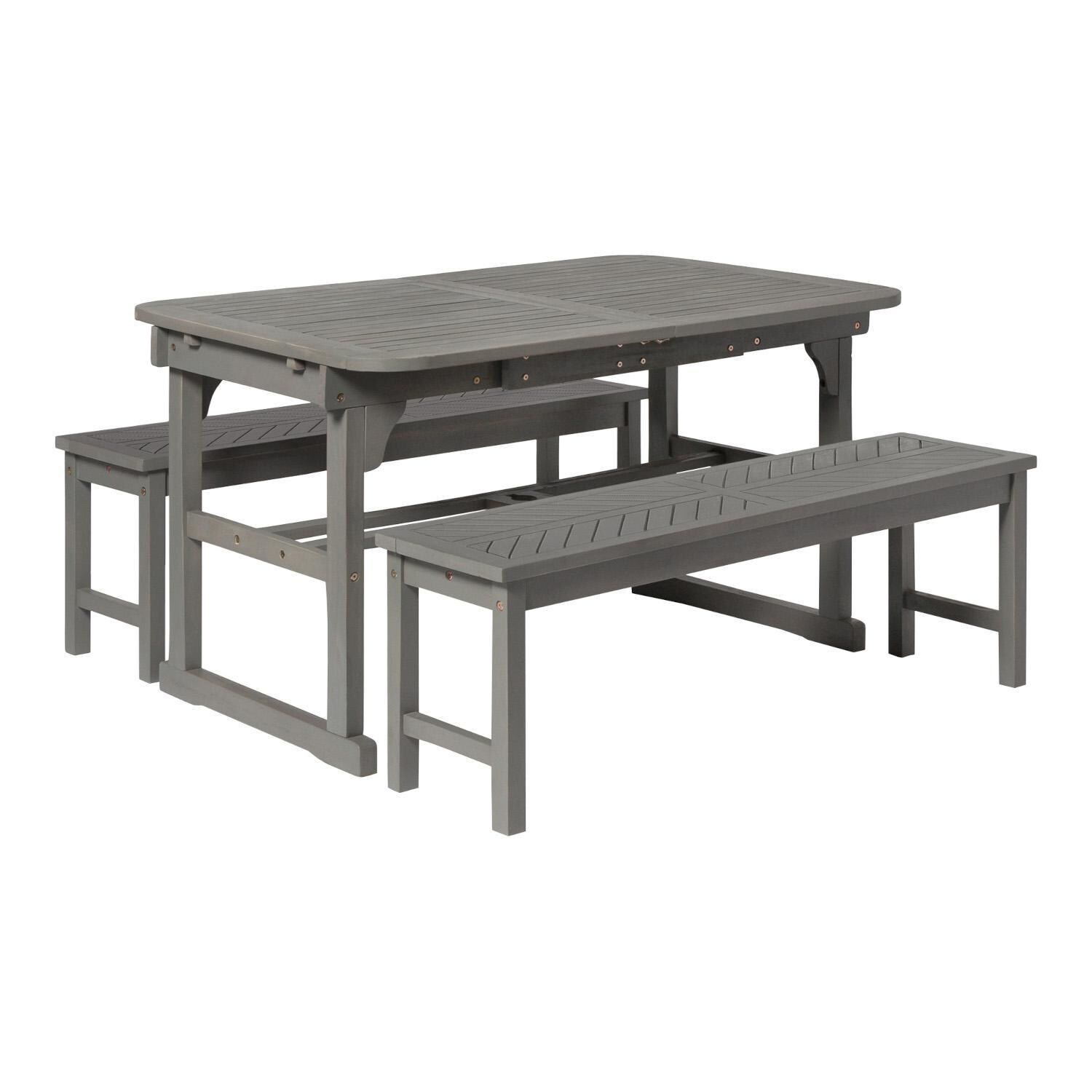 Ultimate Patio Wishlake 3 Piece Acacia Patio Dining Set W/ 55-79 X 35 Inch Extension Rectangular Table - Gray Wash - Angled Left thumbnail