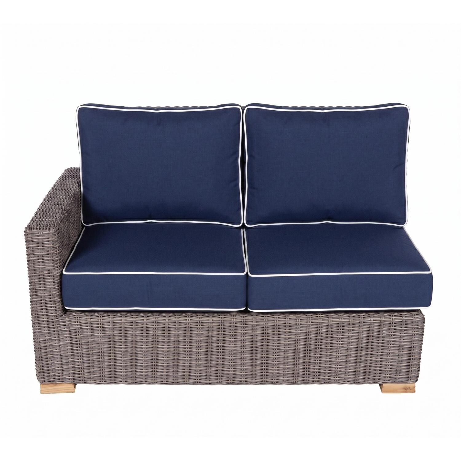 Sanibel 2 Person Wicker Left Arm Loveseat w/ Sunbrella Canvas Navy Cushions by Royal Teak Collection