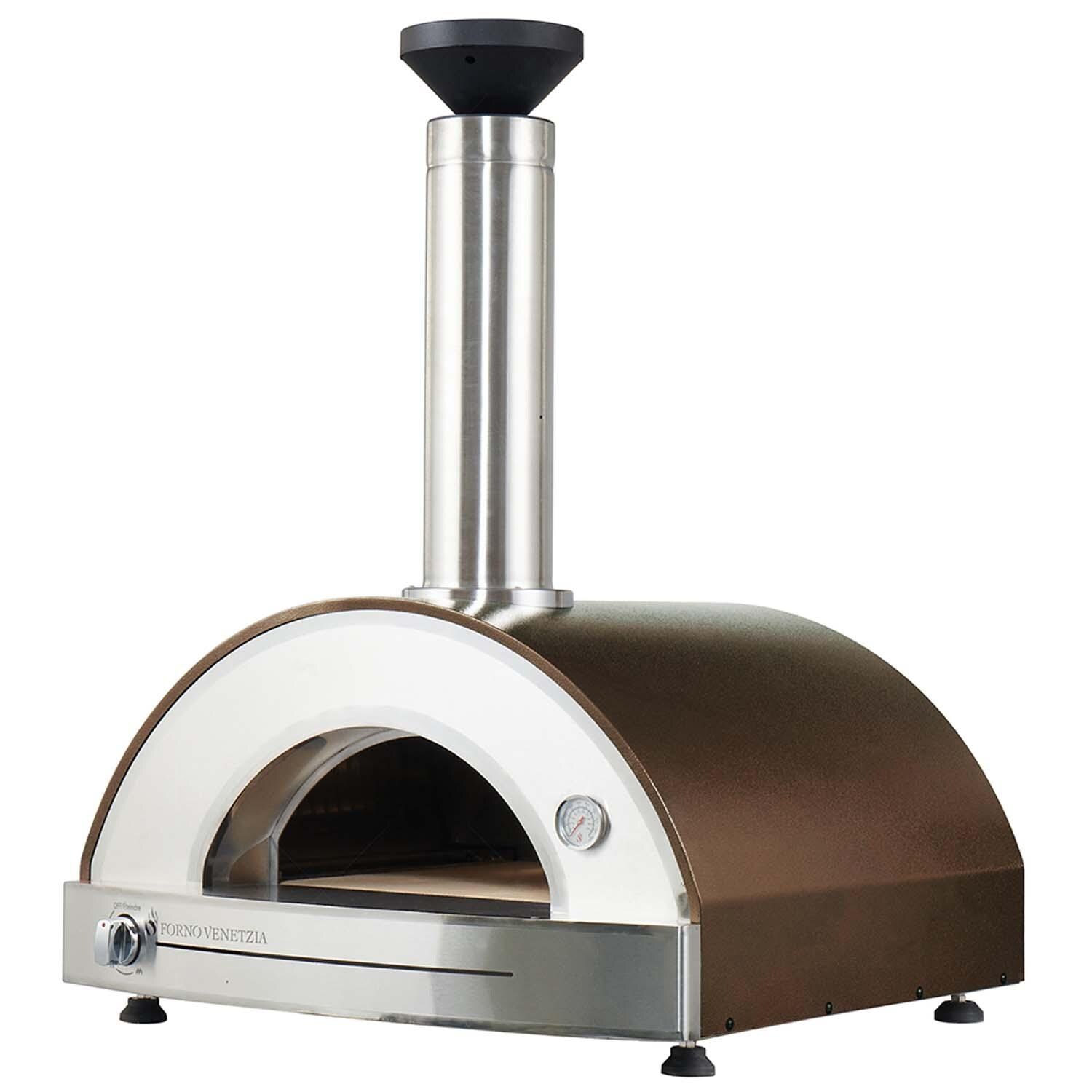 Forno Venetzia FVP225-G-NG-C Pronto 225 Hybrid Natural Gas Pizza Oven - Copper - Door Open - White Background thumbnail