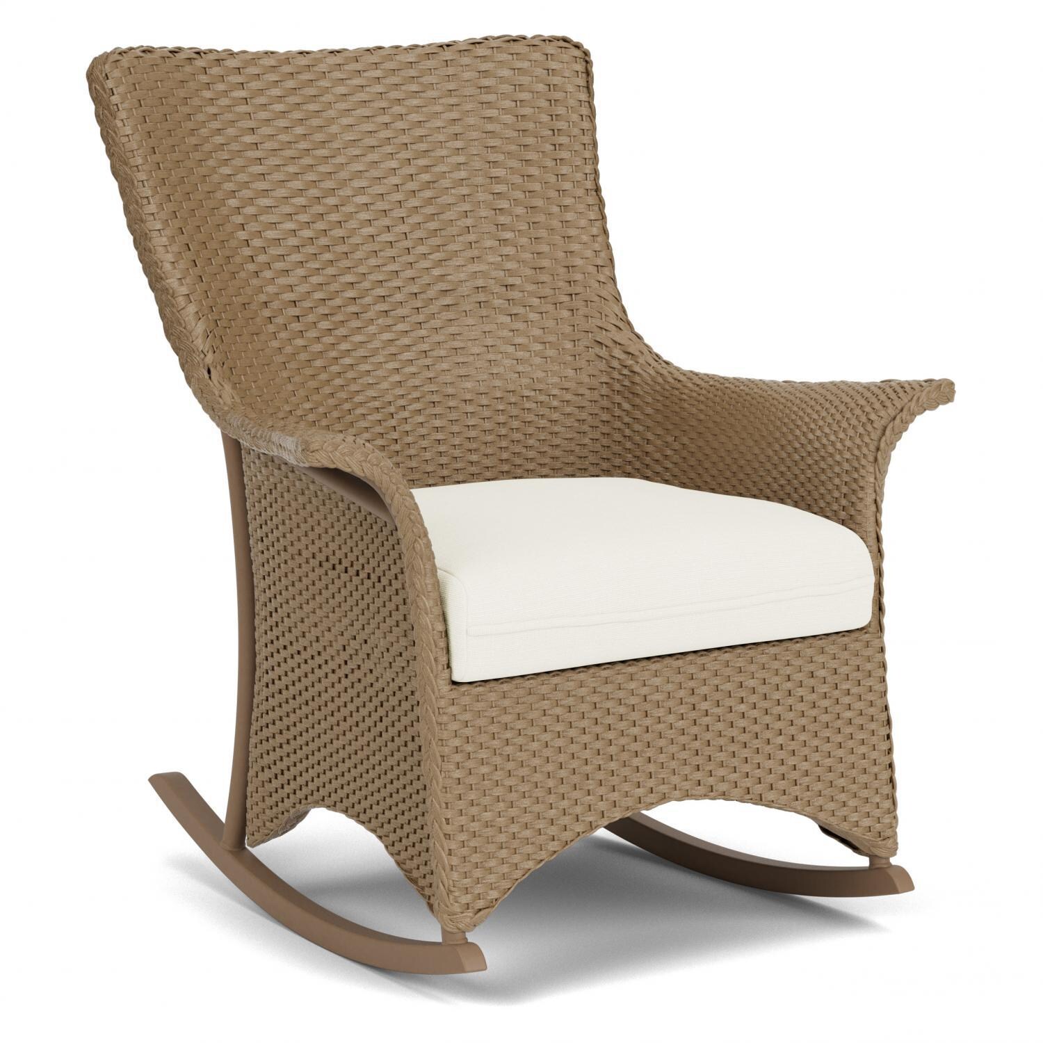 Lloyd Flanders Mandalay Porch Rocker in Fawn Finish with Sailcloth Salt fabric - Angled thumbnail