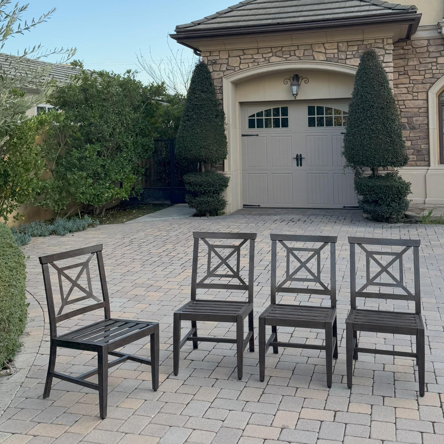 Atlantis 4 Pc Aluminum Dining Side Chair Set in Walnut/Beige by Darlee - Chairs w/o Cushions - Lifestyle thumbnail