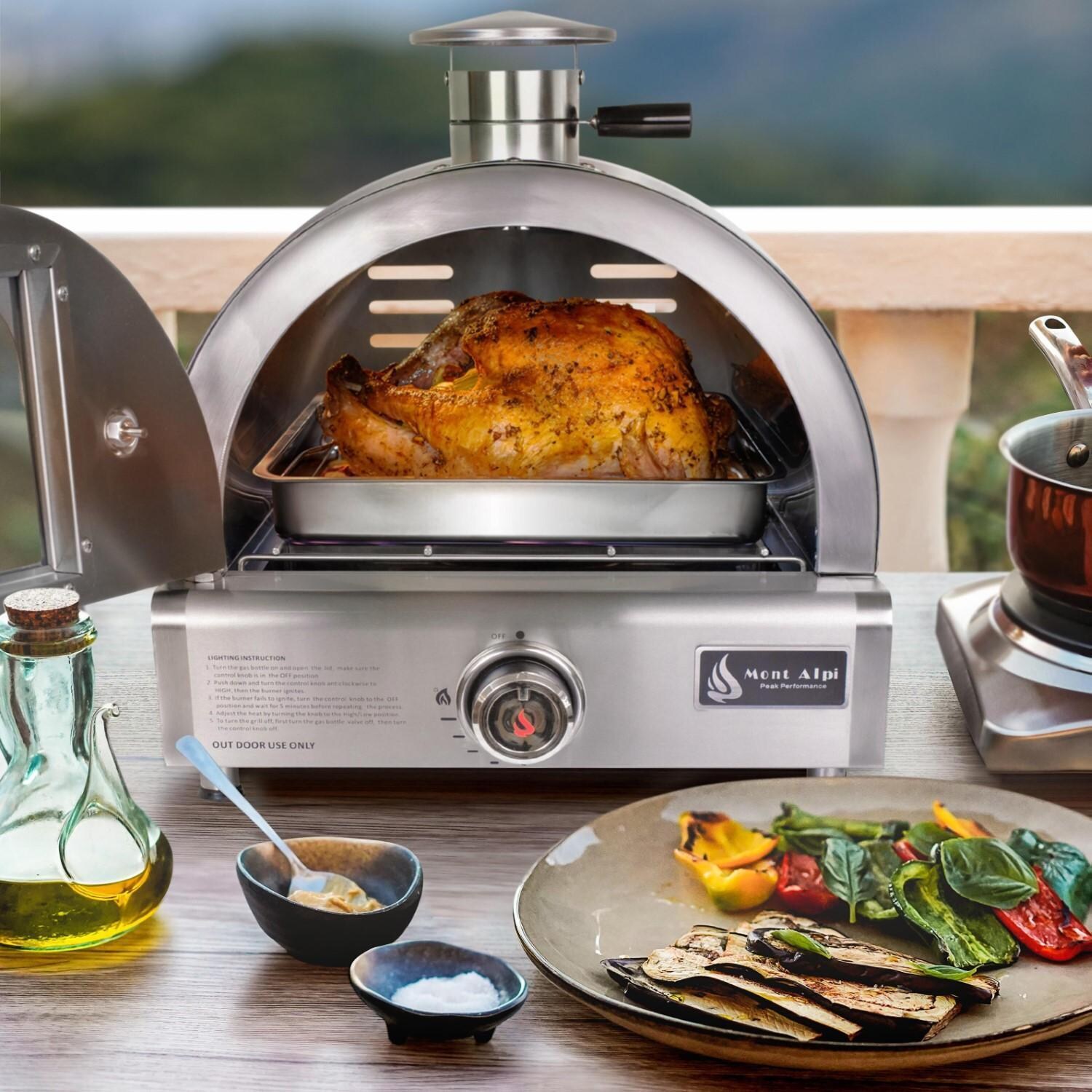 Mont Alpi MAPZ-SS Portable Natural Gas Outdoor Pizza Oven - Chicken in the Oven - Lifestyle thumbnail