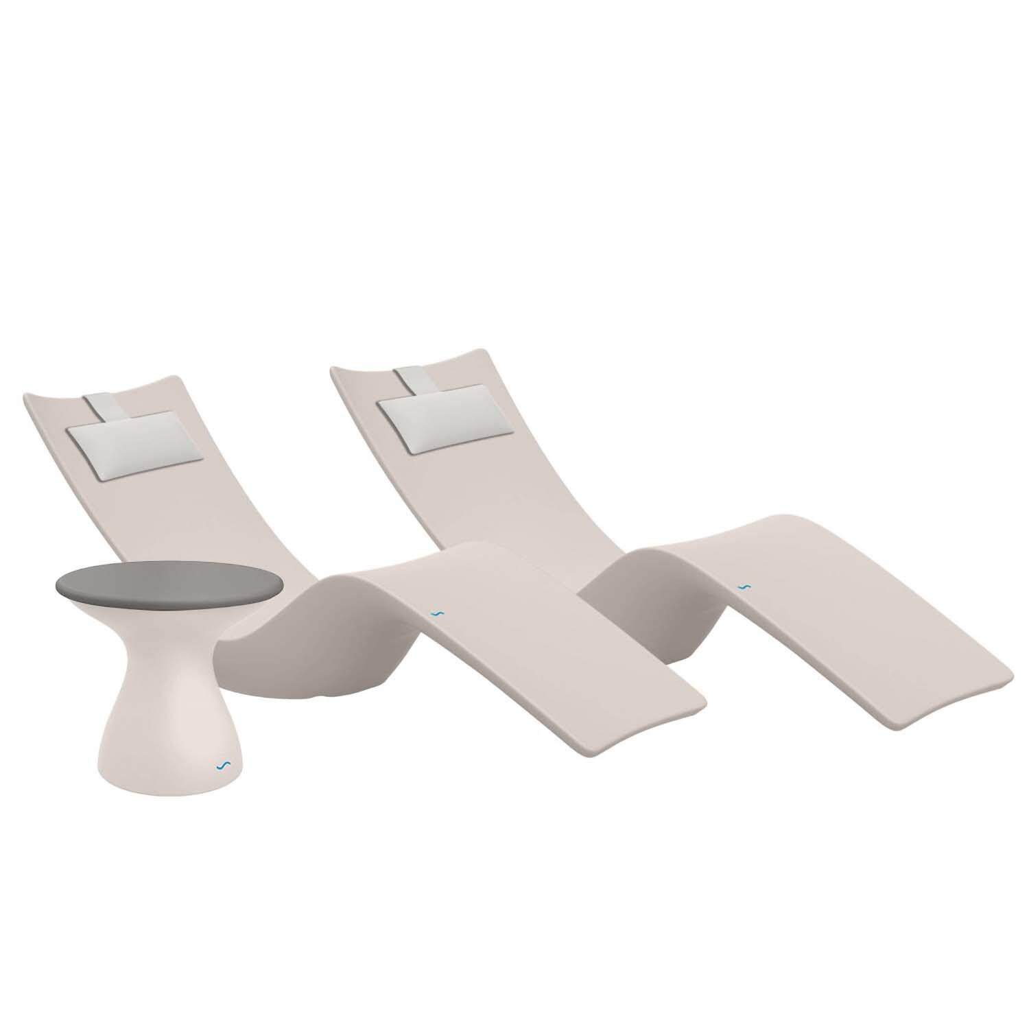Autograph 3 Pc Set Polyresin Chaise Lounge Set in Cloud/Gray w/ White Pillow by Ledge Lounger