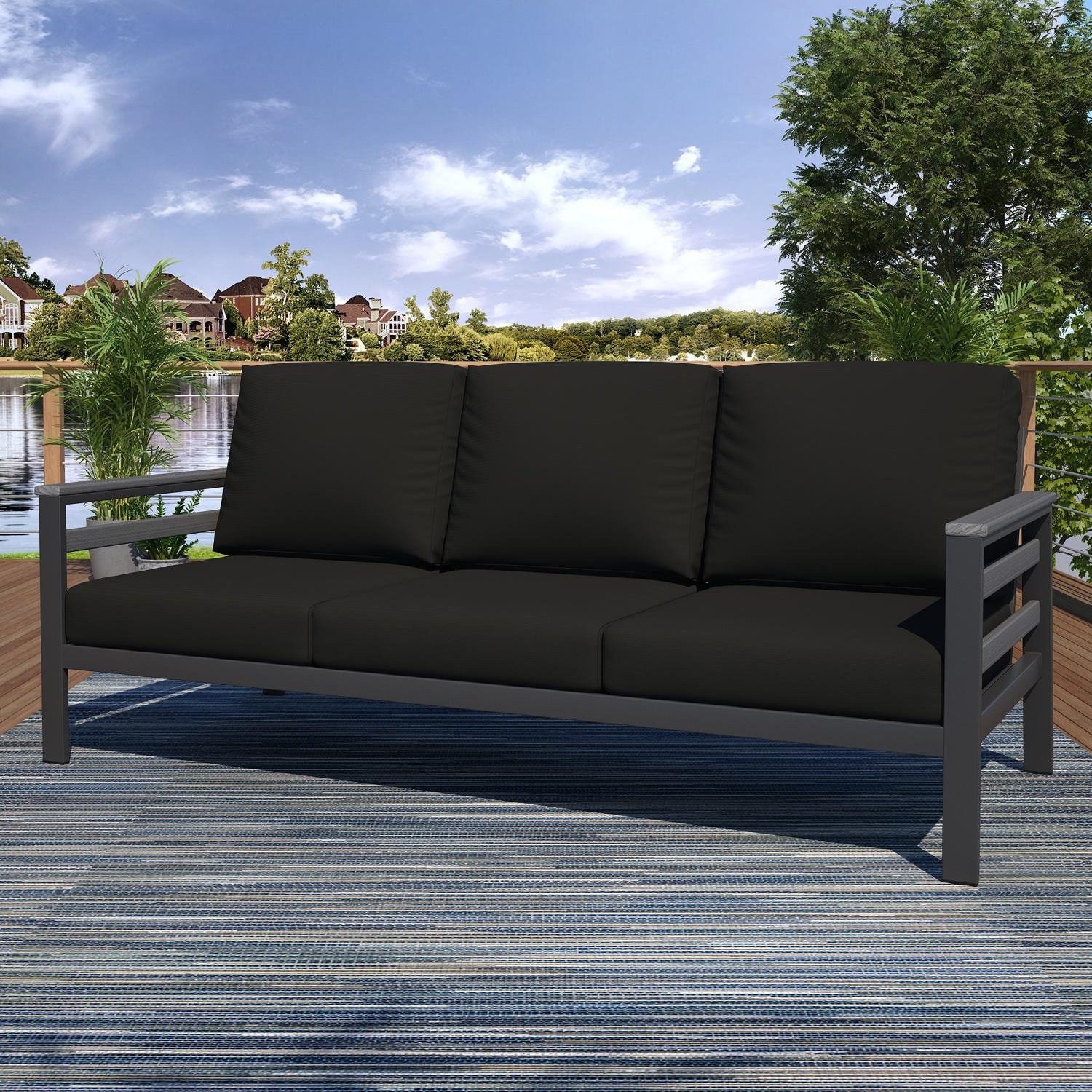 Lakeview NC6400TANGSLAT-9PC-CB Oasis Bay 9 Pc Aluminum Seating Set w/ Slat Side Panels in Gray/Canvas Black - Sofa - Lifestyle thumbnail
