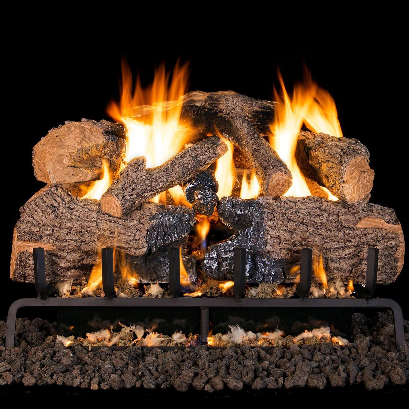 Peterson Real Fyre 30-Inch Charred Angel Oak Gas Log Set With Vented Natural Gas G45 Burner - Basic On/Off Remote