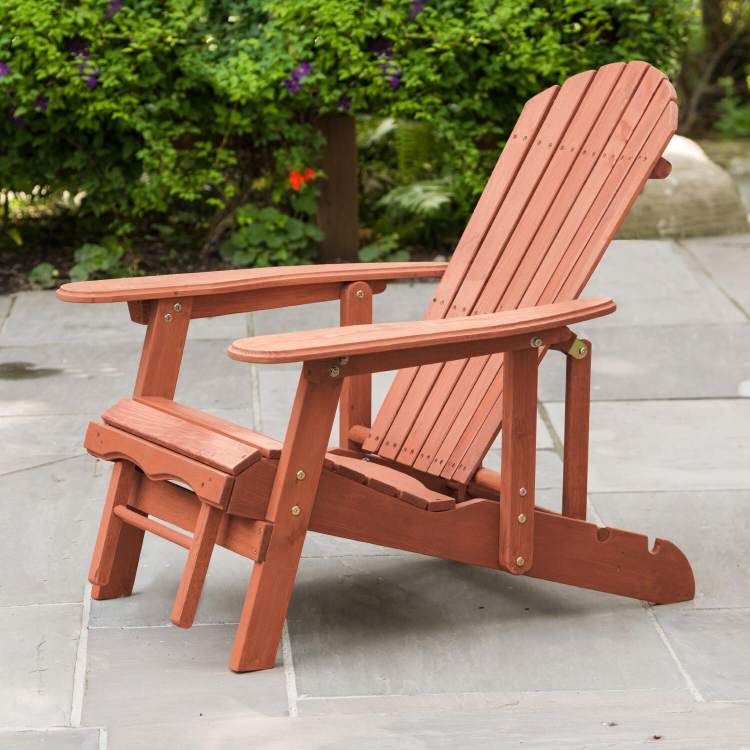 Leisure Season Wood Reclining Patio Adirondack Chair - Shown With Ottoman Folded thumbnail