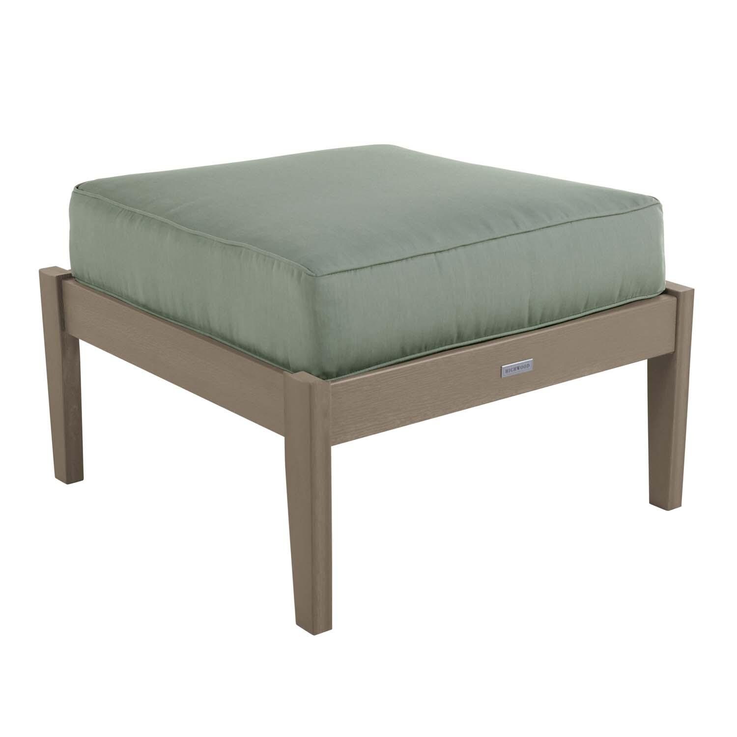 Blushing Bay Recycled Plastic Ottoman in Canvas Seasalt/Woodland Brown by Lakeview Outdoor Designs - Angled View - White Background thumbnail