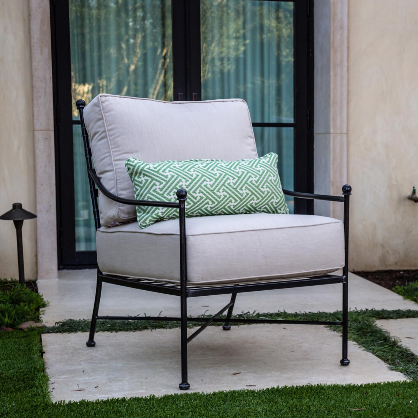 Provence Wrought Iron Club Chair in Century Pewter/Canvas Flax by Sunset West