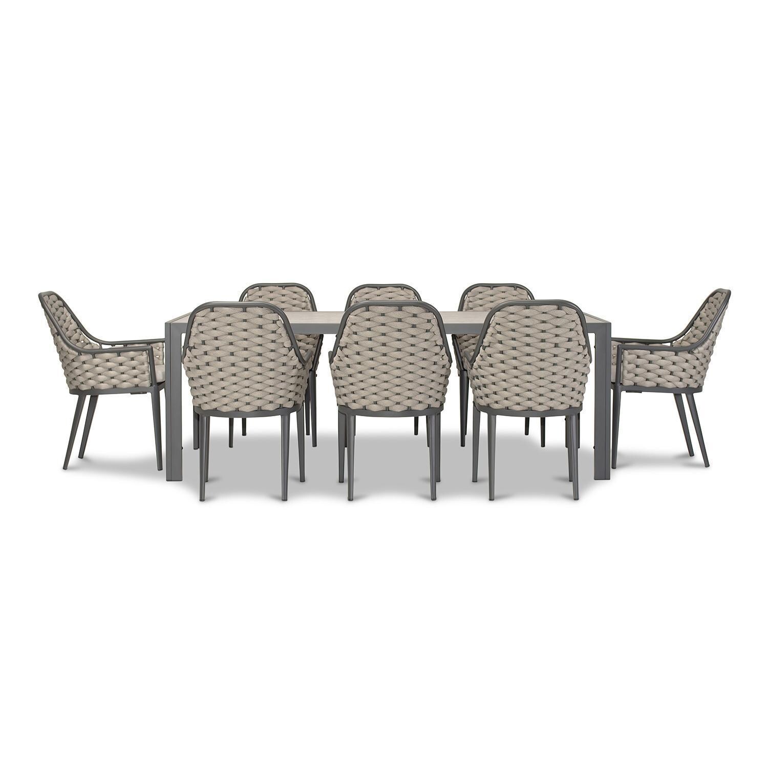 Chloe Bay 9 Pc Aluminum Rectangular Dining Set in Slate by Lakeview - Front View - White Background thumbnail