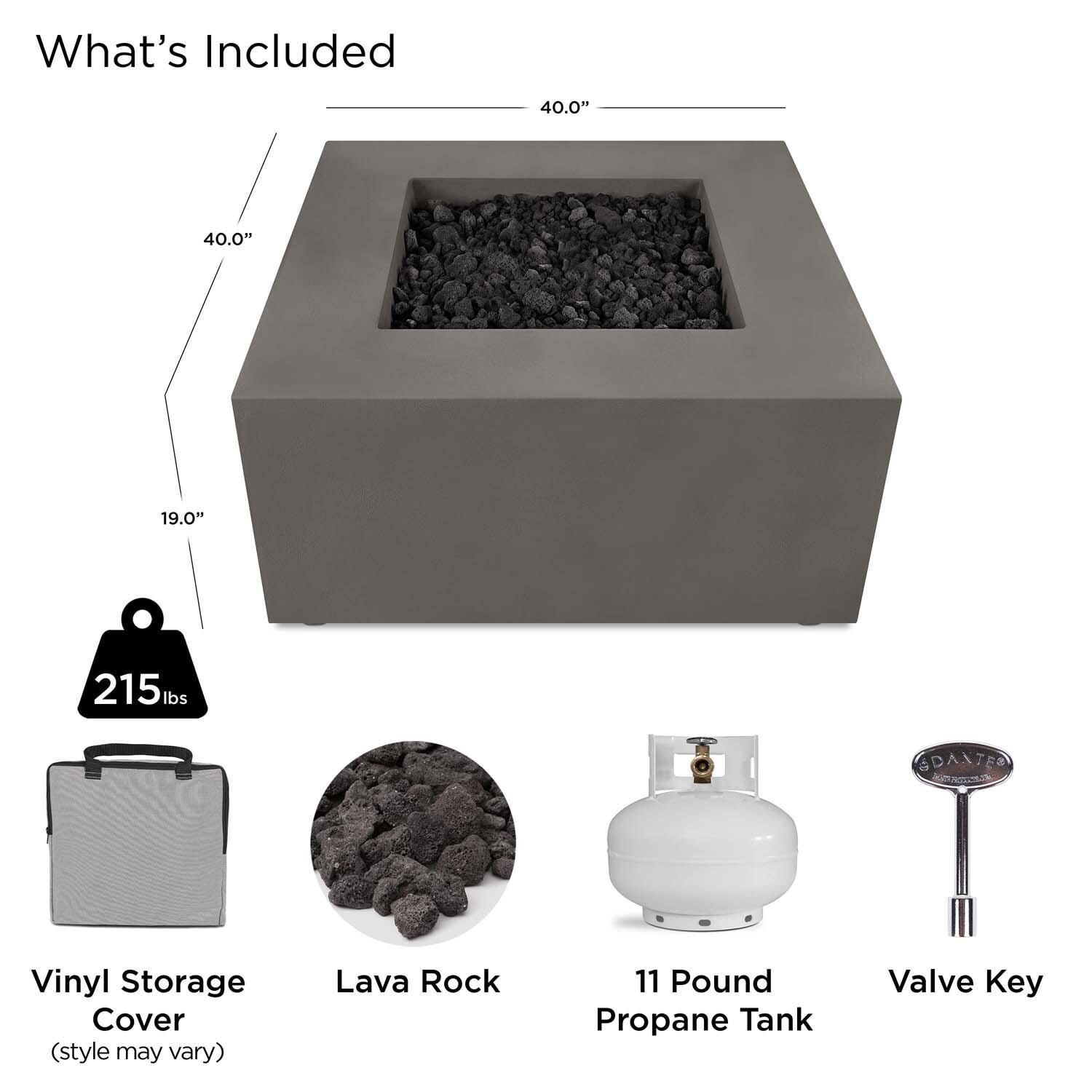 Olliewood 40 Inch Square Glass Fiber Reinforced Concrete Propane Fire Pit Table in Carbon by BBQGuys Signature - Included thumbnail