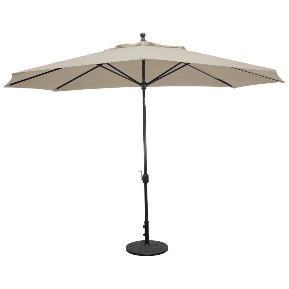 Galtech 11 X 8 Ft. Oval Aluminum Patio Umbrella W/ Crank Lift & Deluxe Auto Tilt - Black Frame W/ Antique Beige Sunbrella Fabric (Umbrella Base Not Included) thumbnail