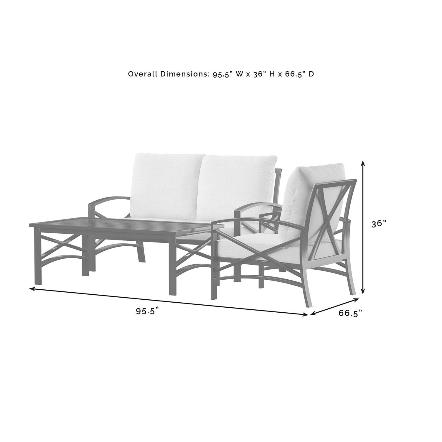 Ultimate Patio UP-82247BZ-OL 3Pc Outdoor Loveseat Patio Furniture Set in Oatmeal - Overall Dimensions - Diagram thumbnail