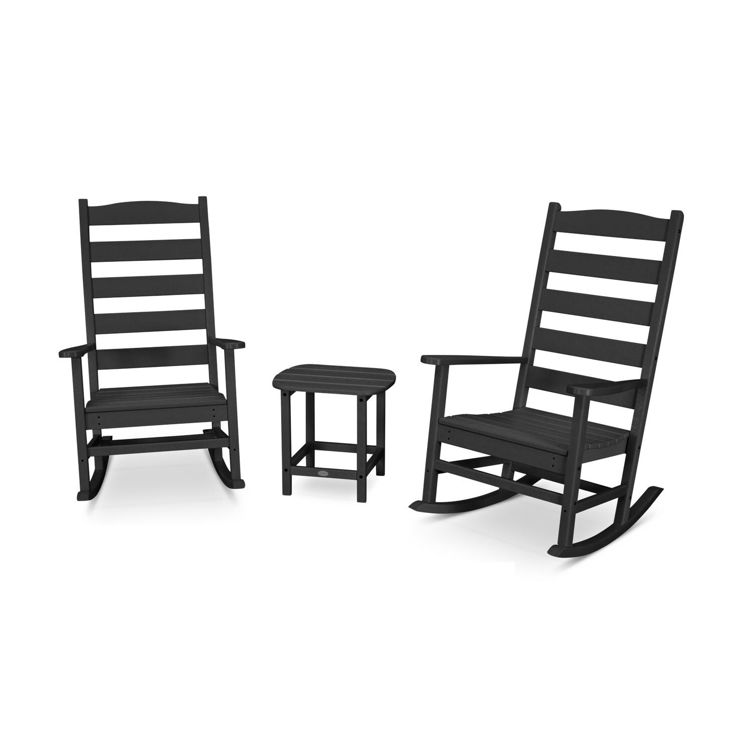 POLYWOOD Black Shaker 3-Piece Porch Rocking Chair Set - Full View