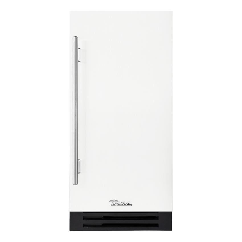 True TUIADA-15-RS-A~030-H04 ADA Height 15-Inch 75 Lb. Right Hinge Outdoor Ice Maker - Matte White w/ Stainless Steel Handle - Display - White Background thumbnail