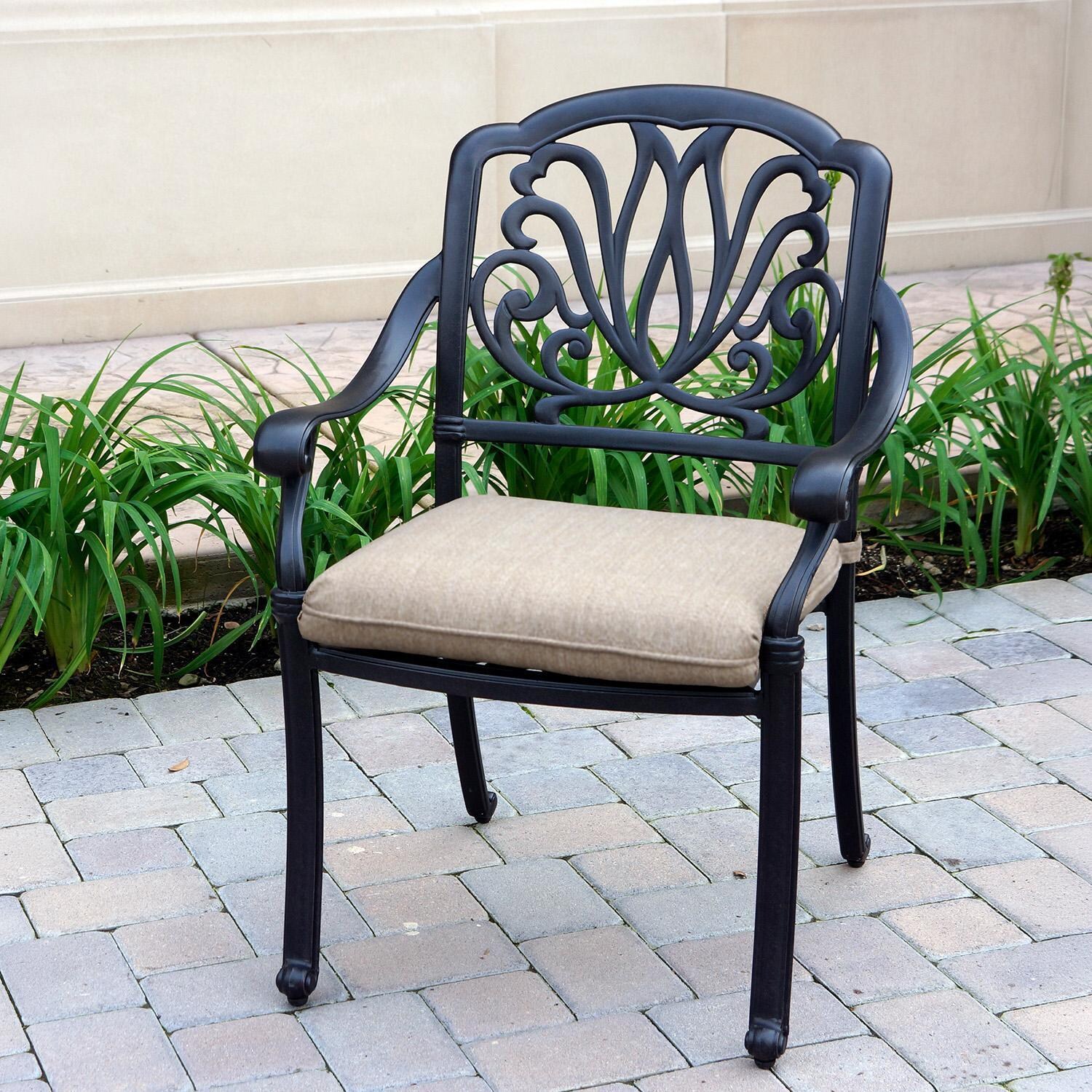 Darlee Elisabeth 9 Pc Cast Aluminum Dining Set w/ 64 Inch Series 30 Table in Antique Bronze/Beige - Chair - Lifestyle thumbnail