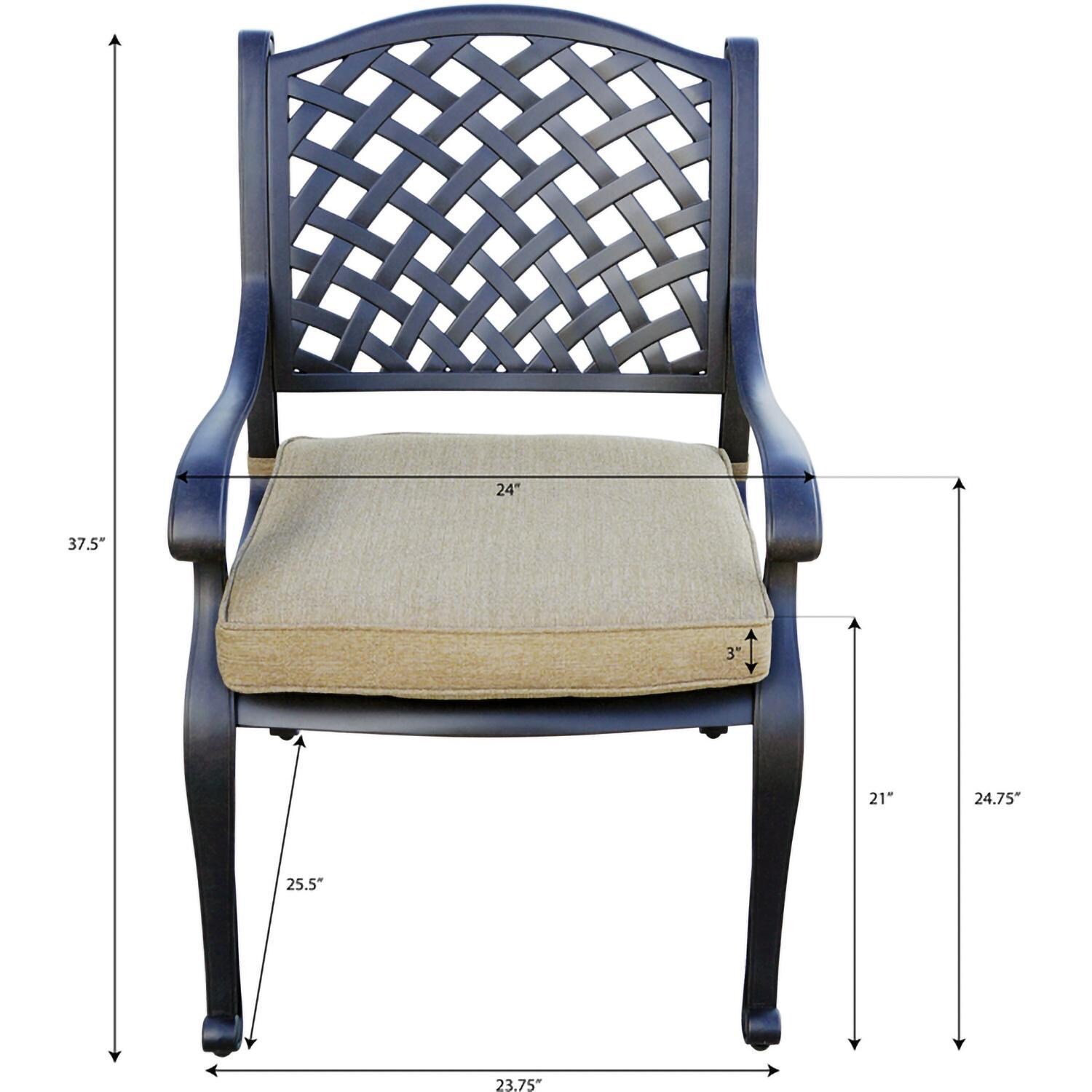 Darlee DL13-11PCD-2350LE-S Nassau 11 Pc Cast Aluminum Dining Set in Antique Bronze w/ Sesame Cushions - Chair Dimensions w/ Cushion - Dimensional thumbnail