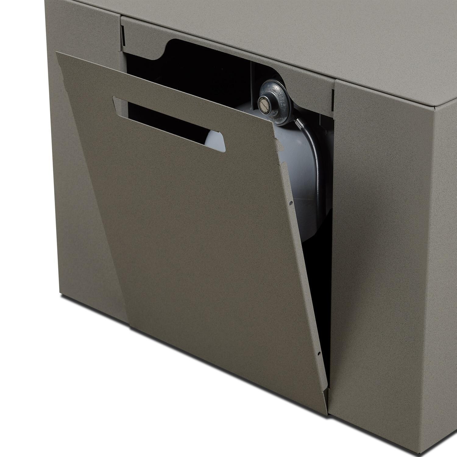 Covewood 4272LP-CGRY 58 Inch Rectangular Aluminum Propane Fire Pit Table in Gray by BBQGuys Signature - Tank Hide - Detail thumbnail