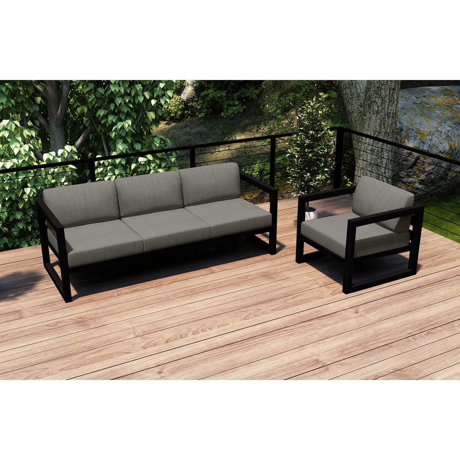 Lakeview MSTYCV-BK-2SS-CC Misty Cove 2 Pc Aluminum Seating Set In Black w/Canvas Charcoal Cushions by Lakeview Outdoor Designs - Set Outside - Lifestyle thumbnail