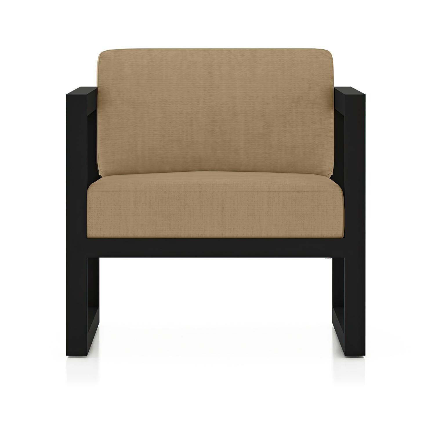 Lakeview MSTYCV-BK-SET138-HB Misty Cove 3 Pc Aluminum Seating Set in Black w/Chat Table & Heather Beige Cushions by Lakeview Outdoor Designs - Club Chair - White Background thumbnail