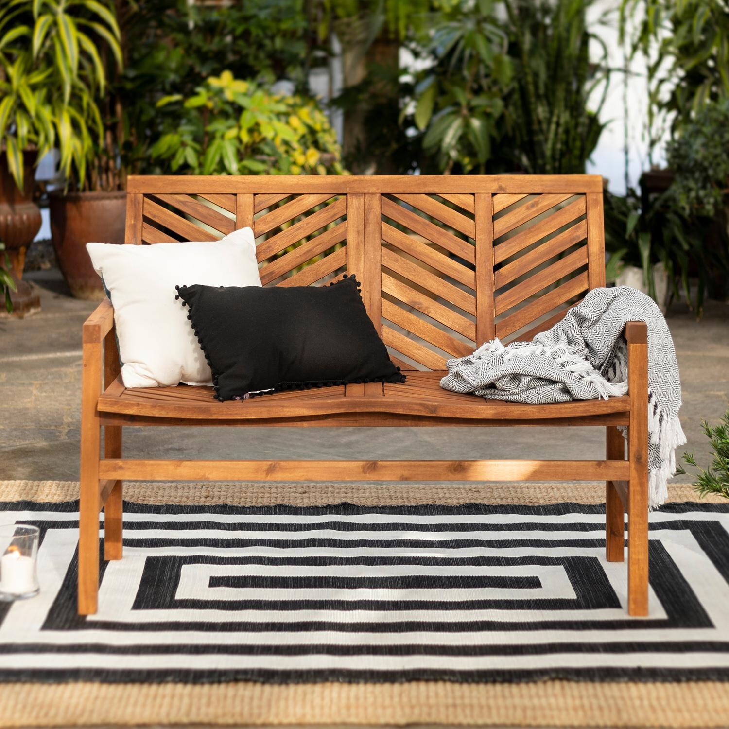 Walker Edison Vincent Acacia Patio Loveseat - Brown image