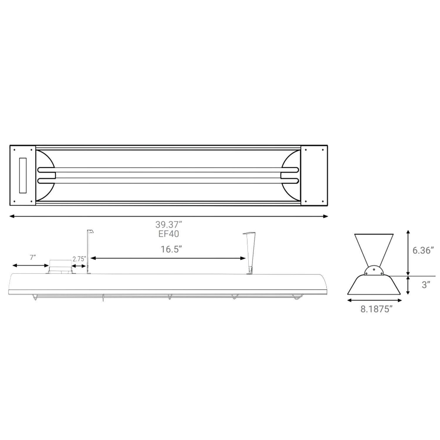 Eurofase EF40240S1 Cheveron Series 39-Inch 4000 Watt Dual Element 240V Electric Infrared Patio Heater - Stainless Steel - Dimensional thumbnail