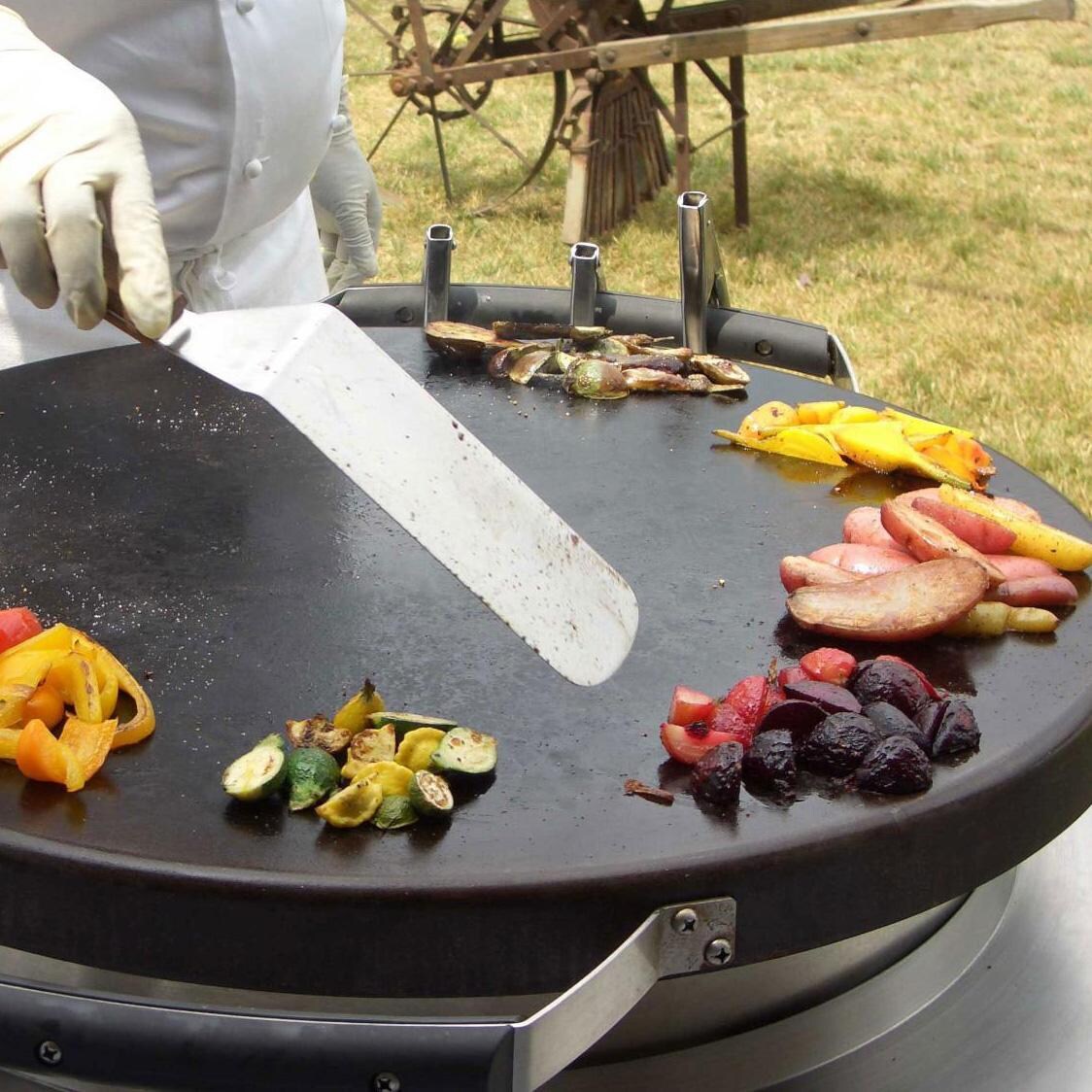EVO 10-0002-LP-C Professional Wheeled Cart Flattop Propane Gas Grill w/ Non-Stick Ceramic Clad Coating - Vegetables - Lifestyle thumbnail