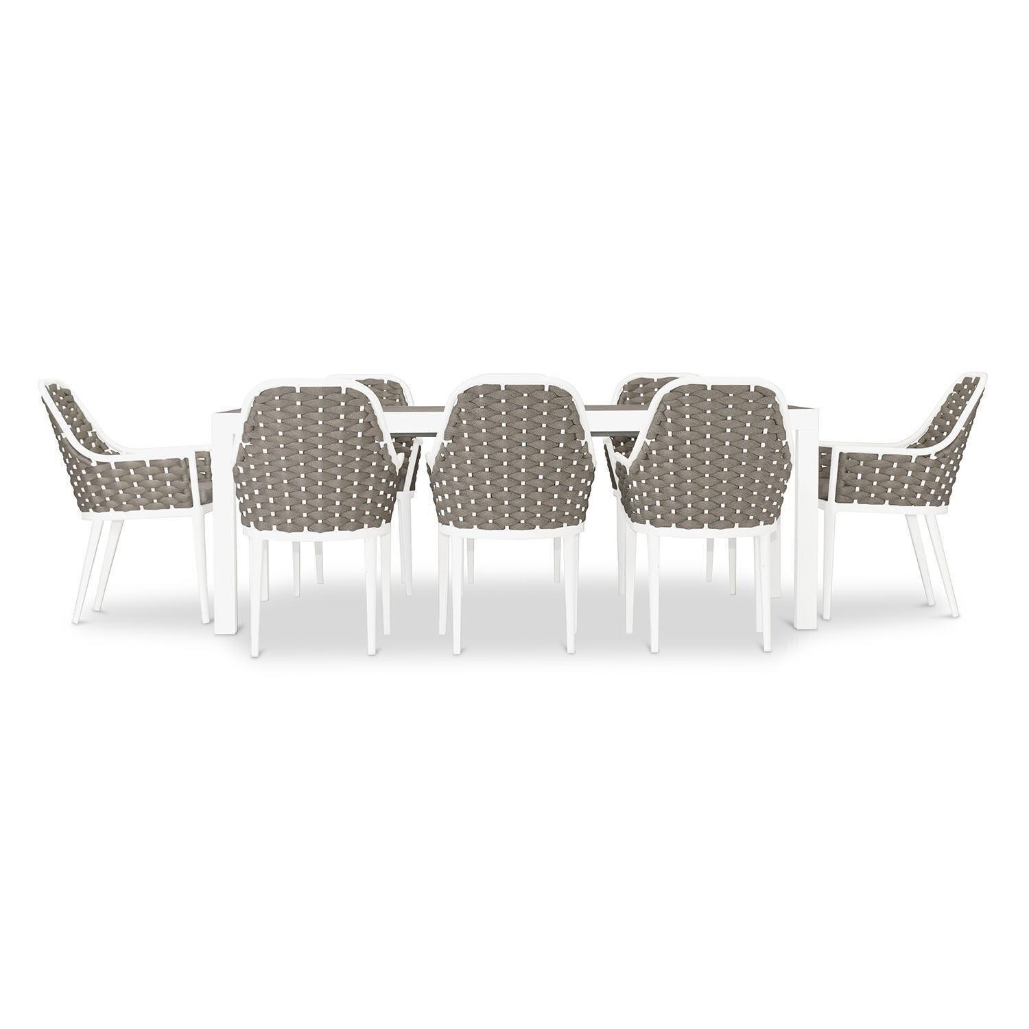 Chloe Bay 9 Pc Aluminum Extendable Dining Set in White/Concrete by Lakeview Outdoor Designs
