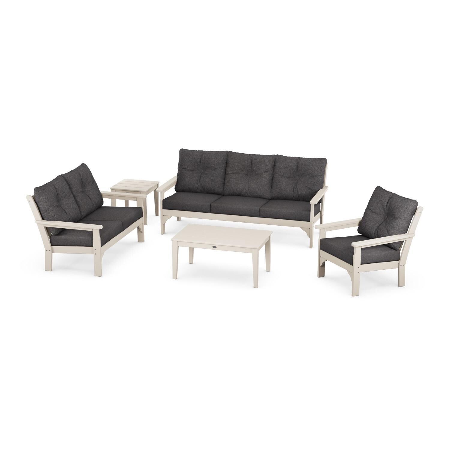 POLYWOOD Vineyard Sand & Ash Charcoal 5-Piece Deep Seating Set thumbnail
