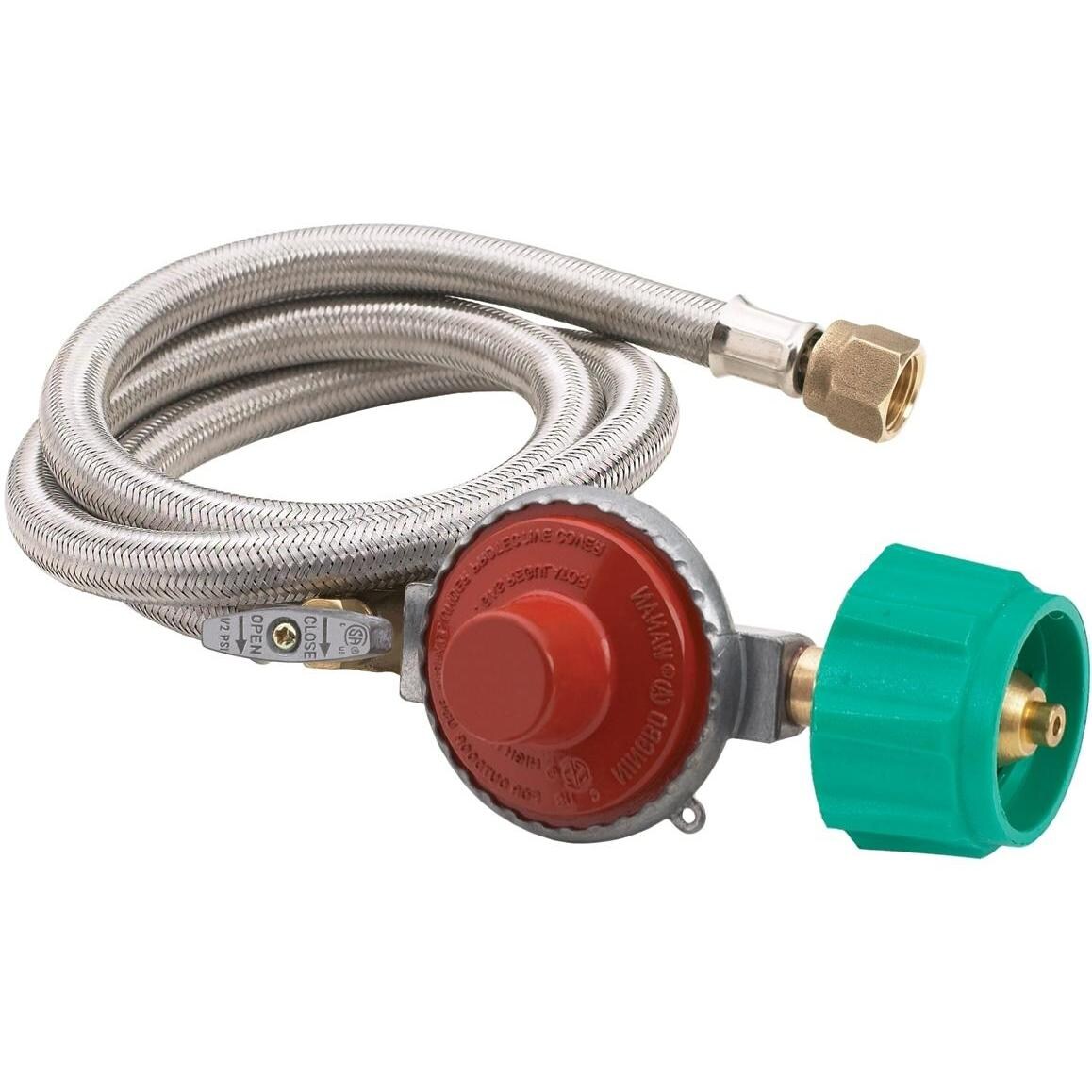 Bayou Classic 48 Inch High Pressure Stainless Braided Propane Hose And 10 PSI Preset Regulator