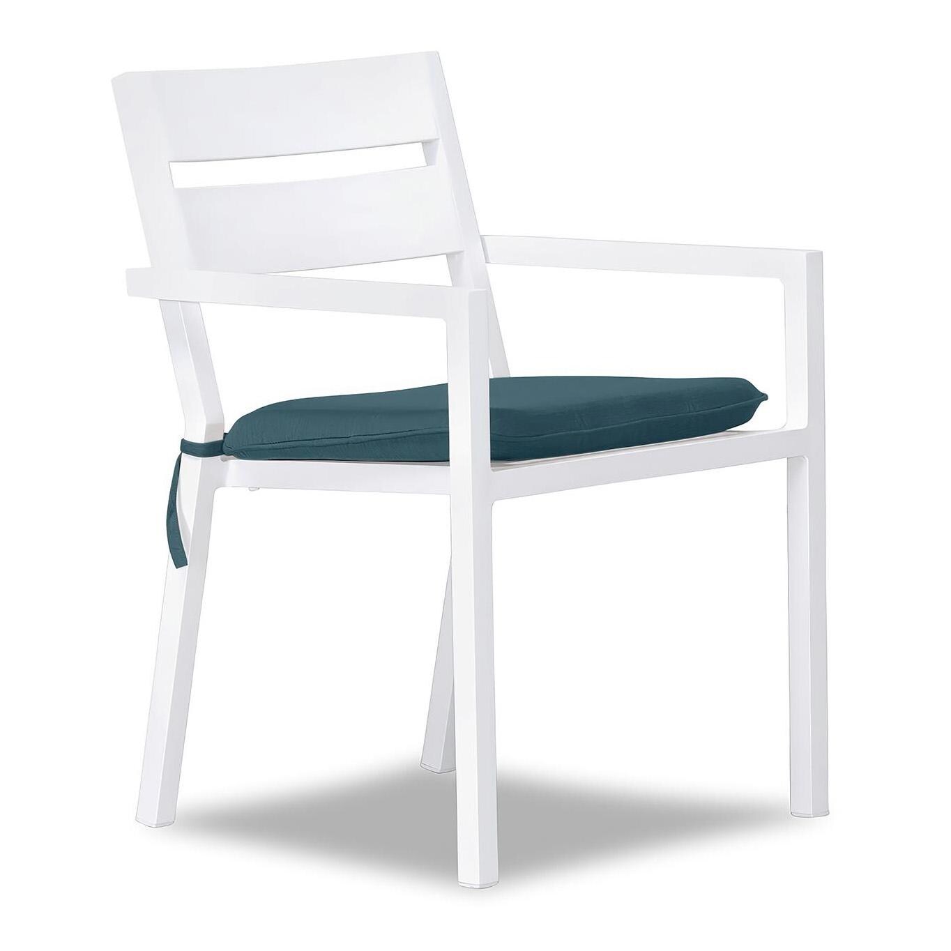 Calm Bay Aluminum Dining Arm Chair in White/Cast Lagoon by Lakeview Outdoor Designs - White Background thumbnail