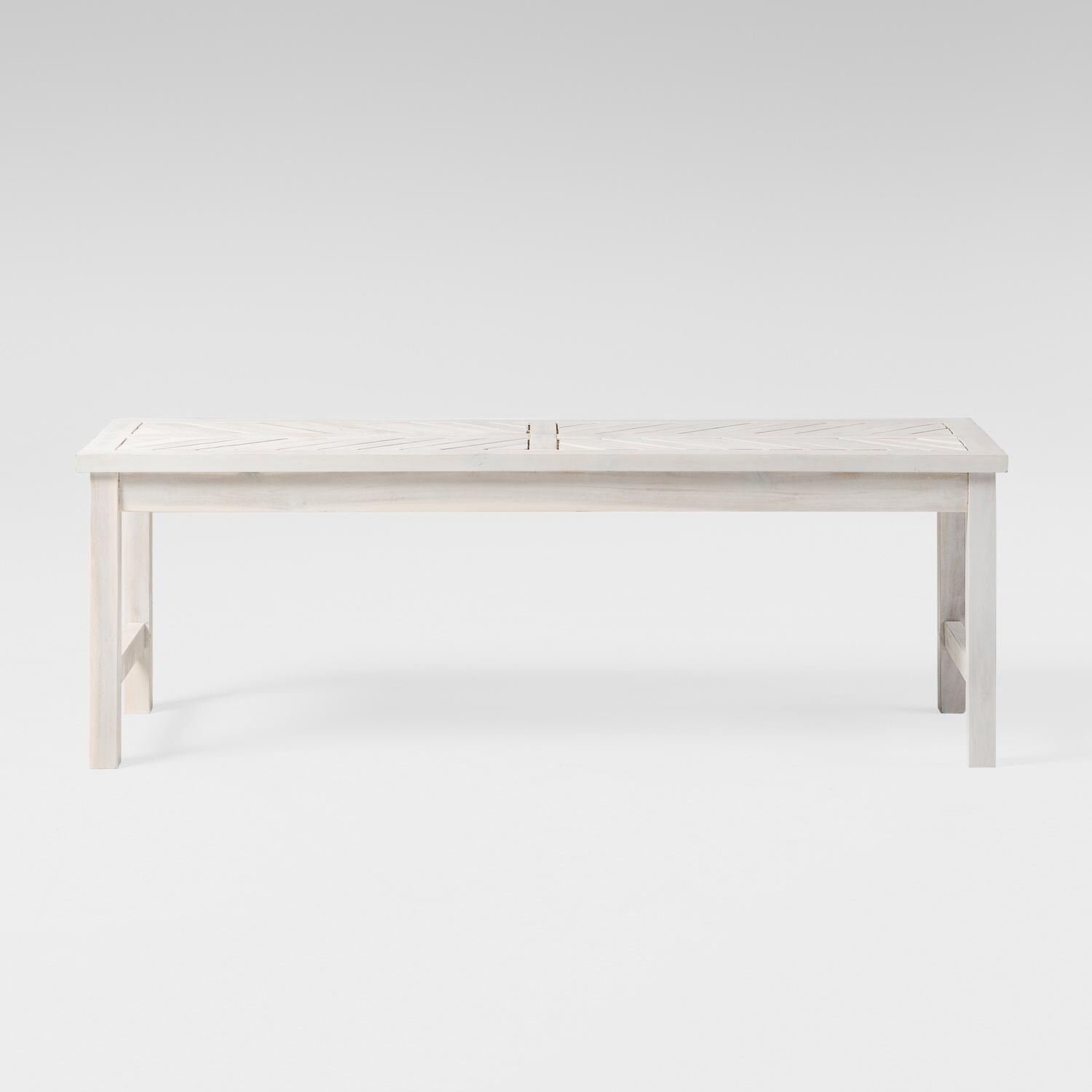 Ultimate Patio Wishlake 53 Inch Acacia Patio Dining Bench - White Wash - Front View thumbnail