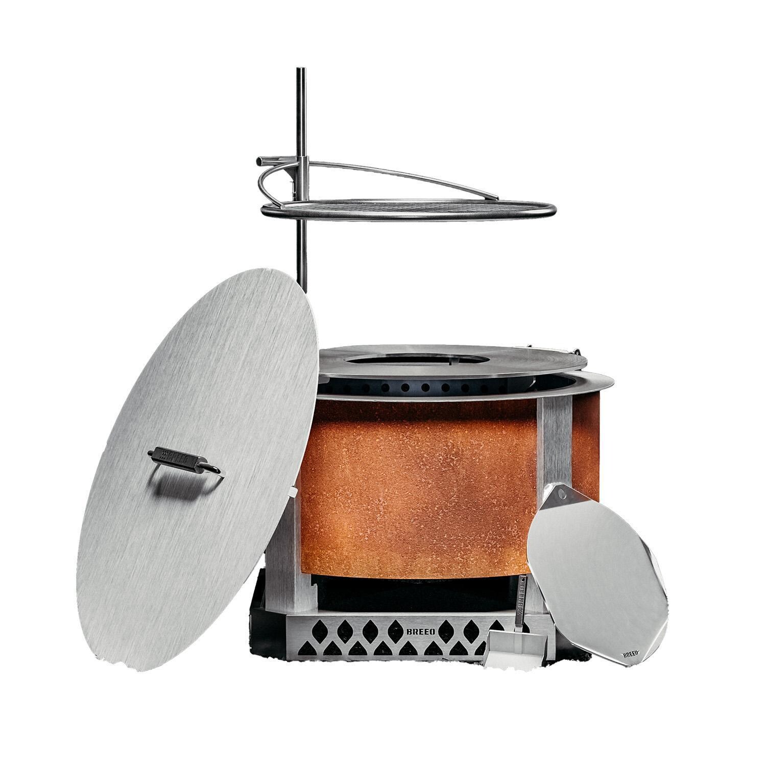 X Series 30 Inch Round Corten Steel Wood-Burning Fire Pit in Stainless Steel by Breeo