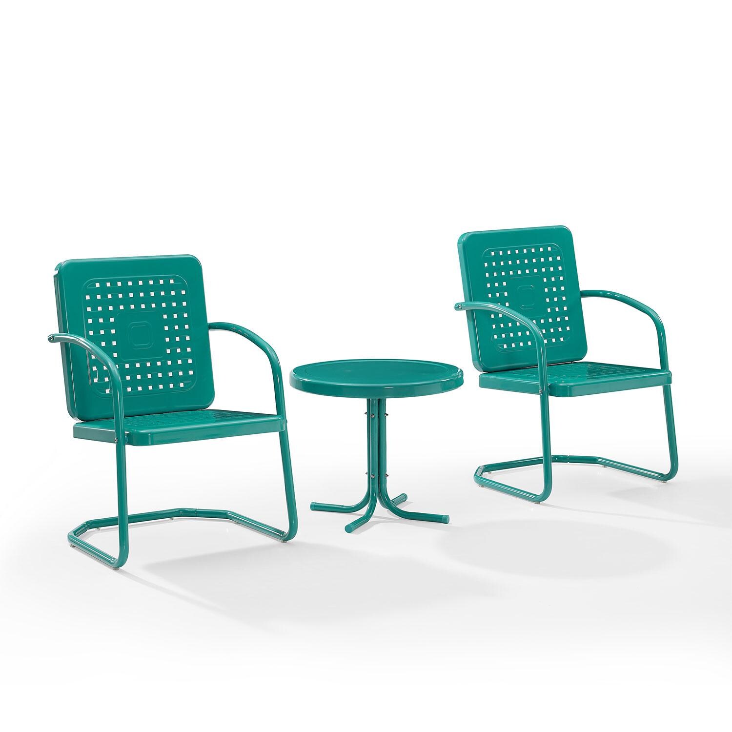 Ultimate Patio UP-32252TU 3Pc Retro Outdoor Chair Set in Turquoise W/ Turquoise Gloss Table - Display - White Background thumbnail