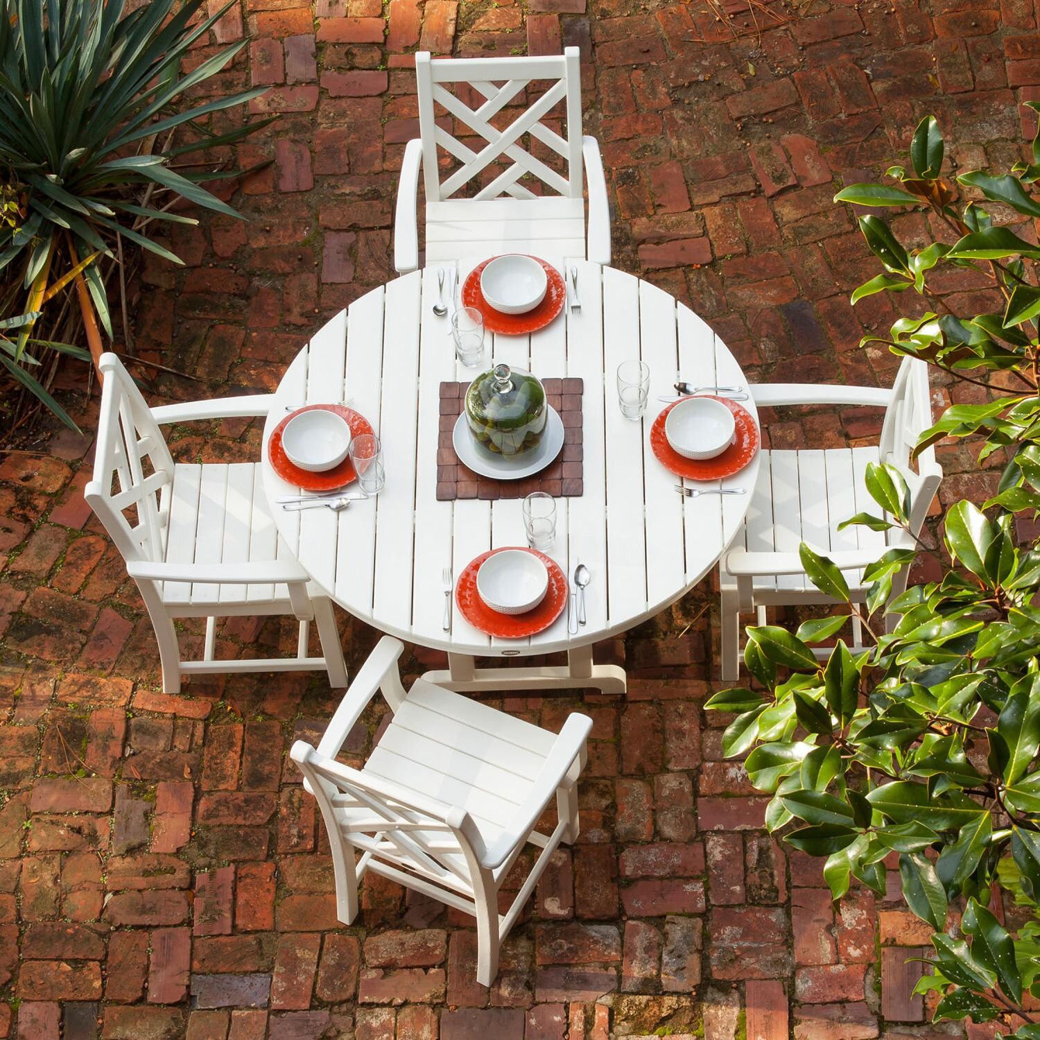 POLYWOOD 48-Inch Round Dining Table - White - Lifestyle On The Patio thumbnail