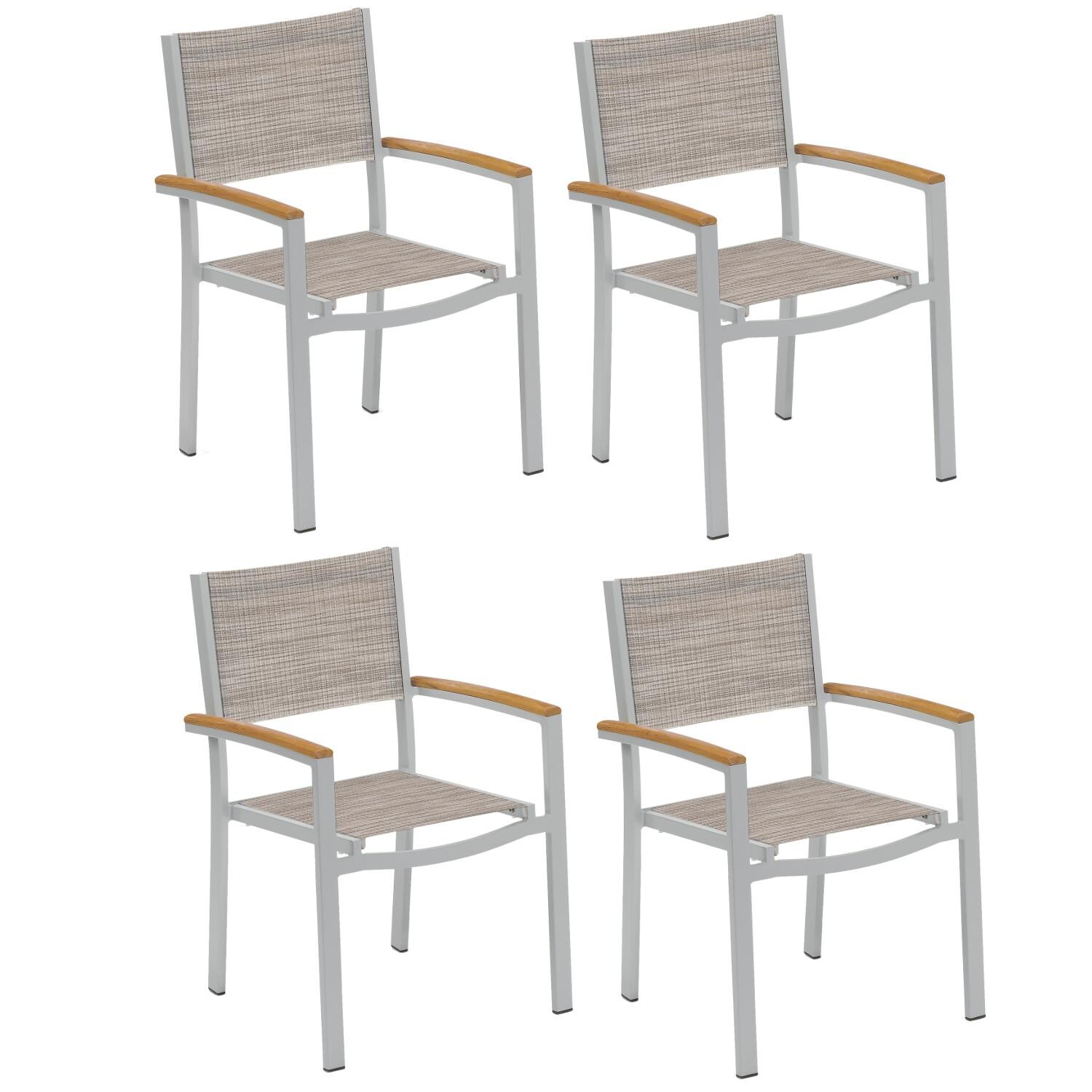Travira 4 Piece Aluminum Patio Dining Arm Chair Set W/ Teak Arm Caps By Oxford Garden - Bellows Sling