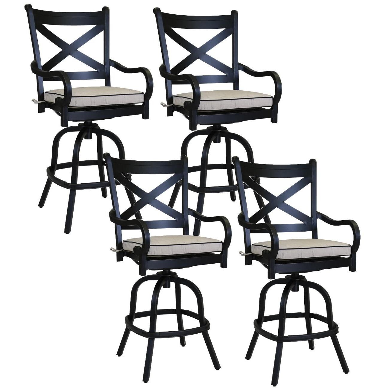 Monterey 4 Piece Cast Aluminum Patio Bar Stool Set W/ Sunbrella Frequency Sand Cushions By Sunset West thumbnail