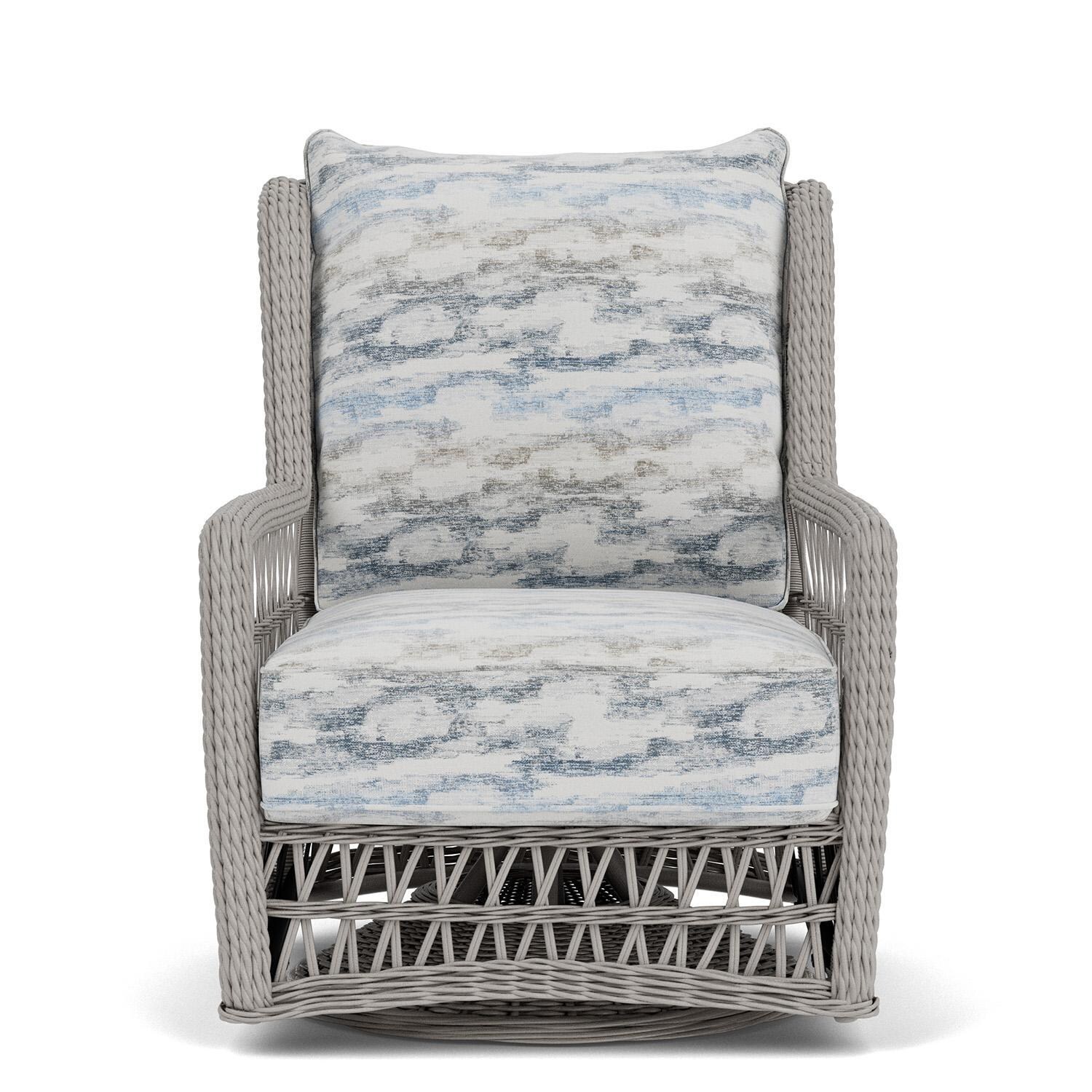 Mackinac Wicker High Back Swivel Glider Club Chair in Putty/Stratosphere Cloud by Lloyd Flanders
