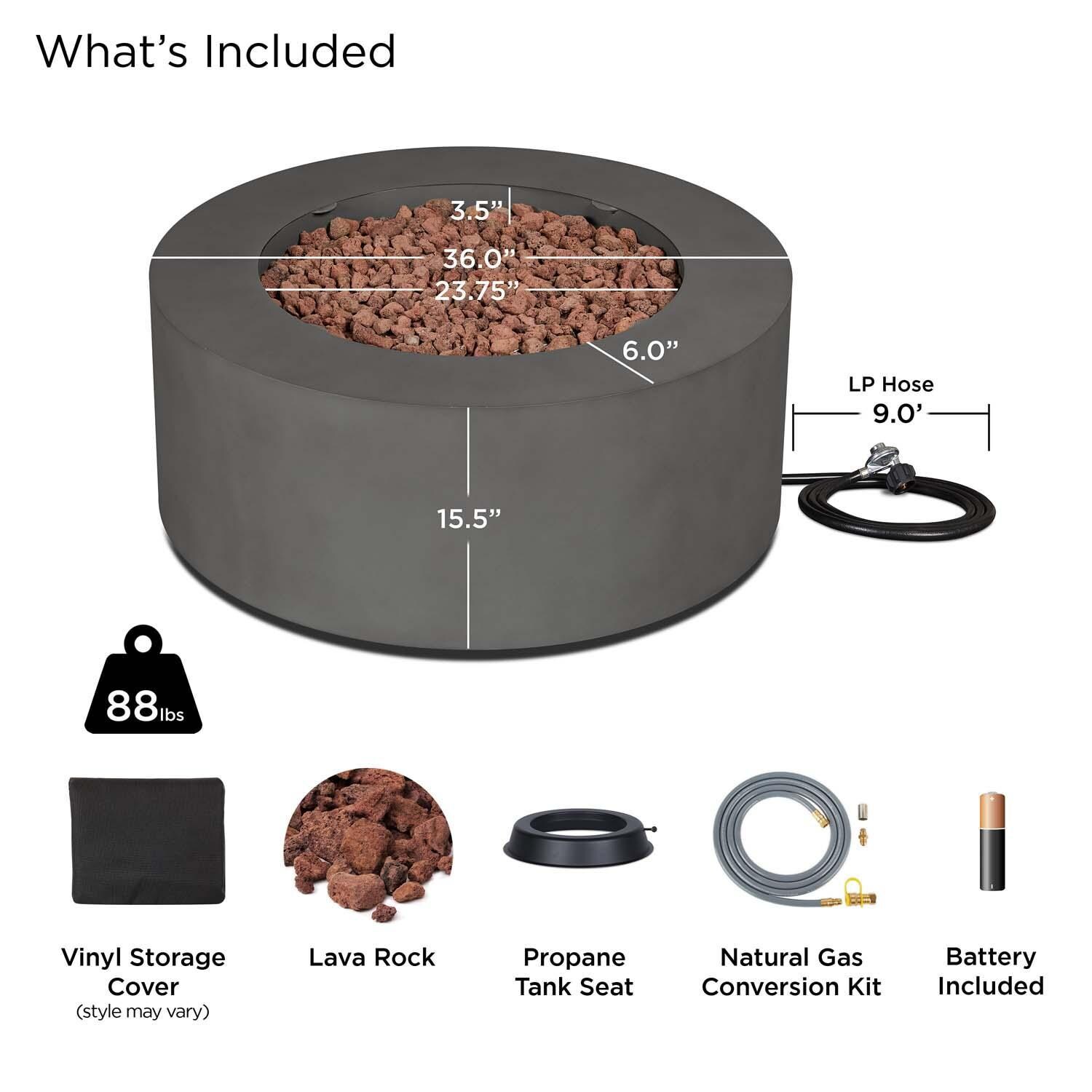 Elysian 36 Inch Round Powder Coated Steel Propane Fire Pit Table in Weathered Slate by Lakeview Outdoor Designs - Included thumbnail