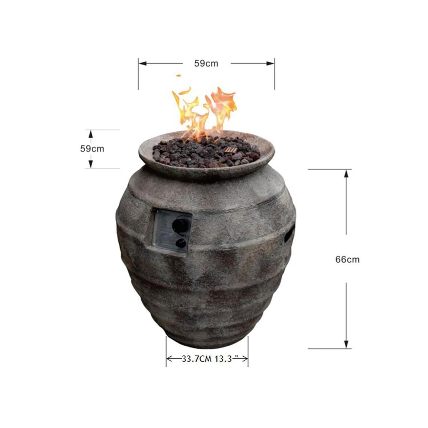 Elementi Pompeii 23-Inch Round Propane Fire Pit - Beige - OFG609-LP - Diagram - Dimensional thumbnail