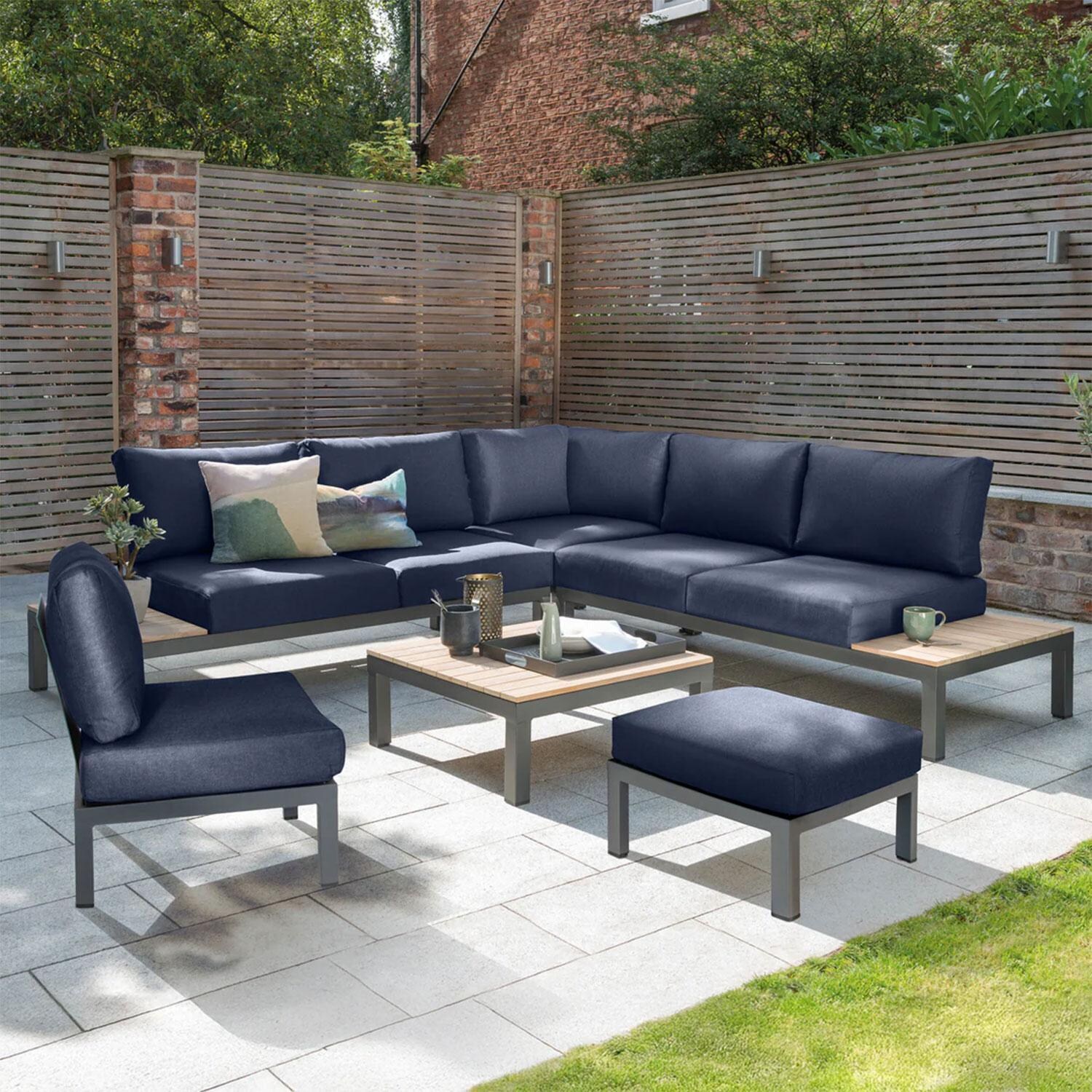 Elba 6 Pc Aluminum/Teak Corner Seating Set in Spectrum Indigo By KETTLER - Patio - Lifestyle thumbnail