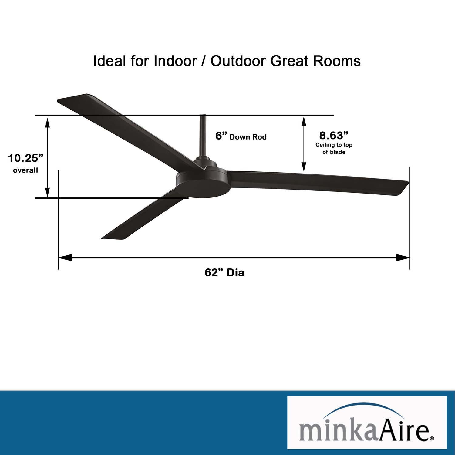 Minka-Aire F624-CL Roto XL 62-Inch 3-Blade Ceiling Fan in Coal Finish w/ Coal Blades - Dimensions thumbnail
